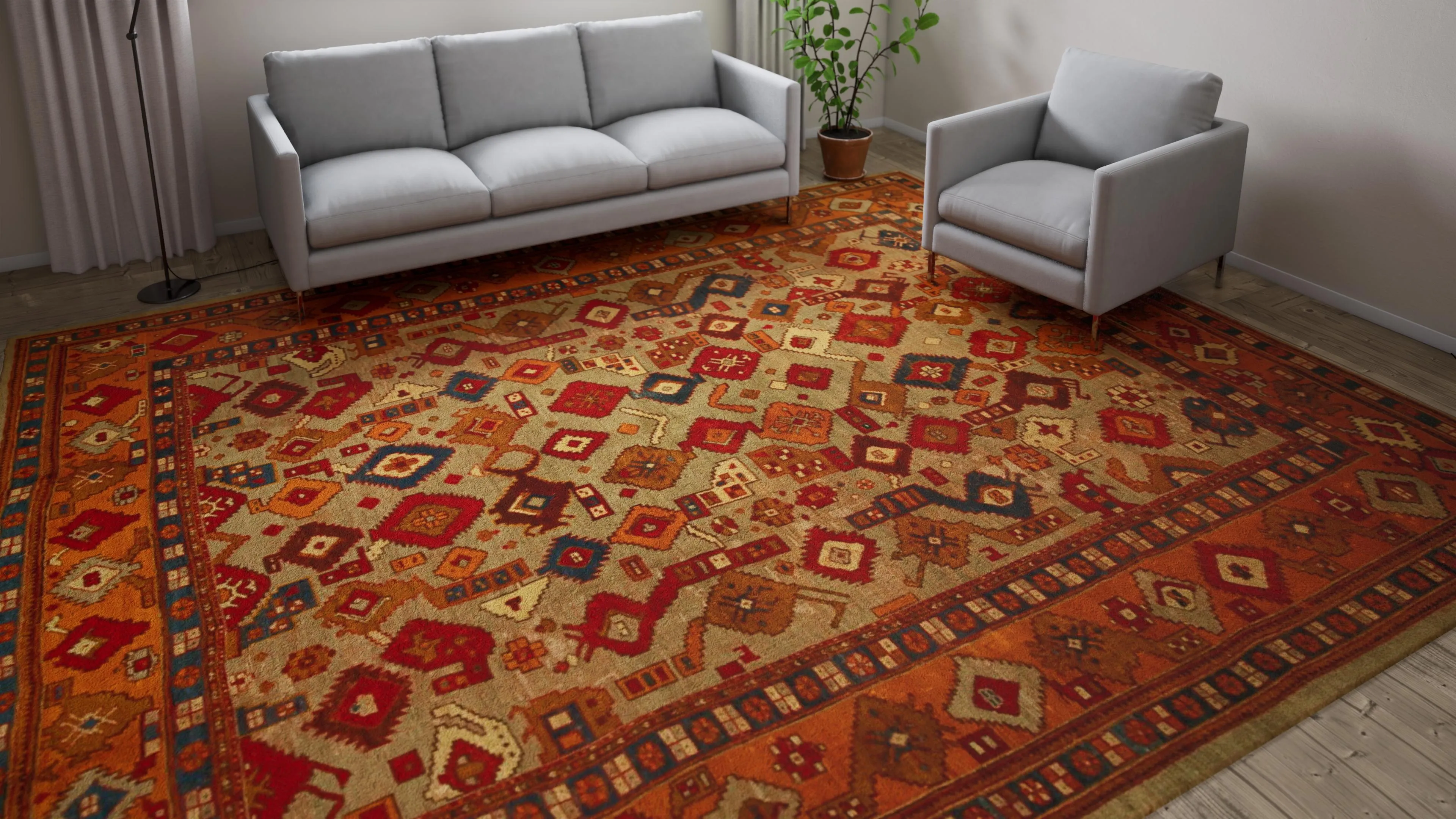 Orange Antique Turkish Oushak Rug - 11'10" x 13'3"