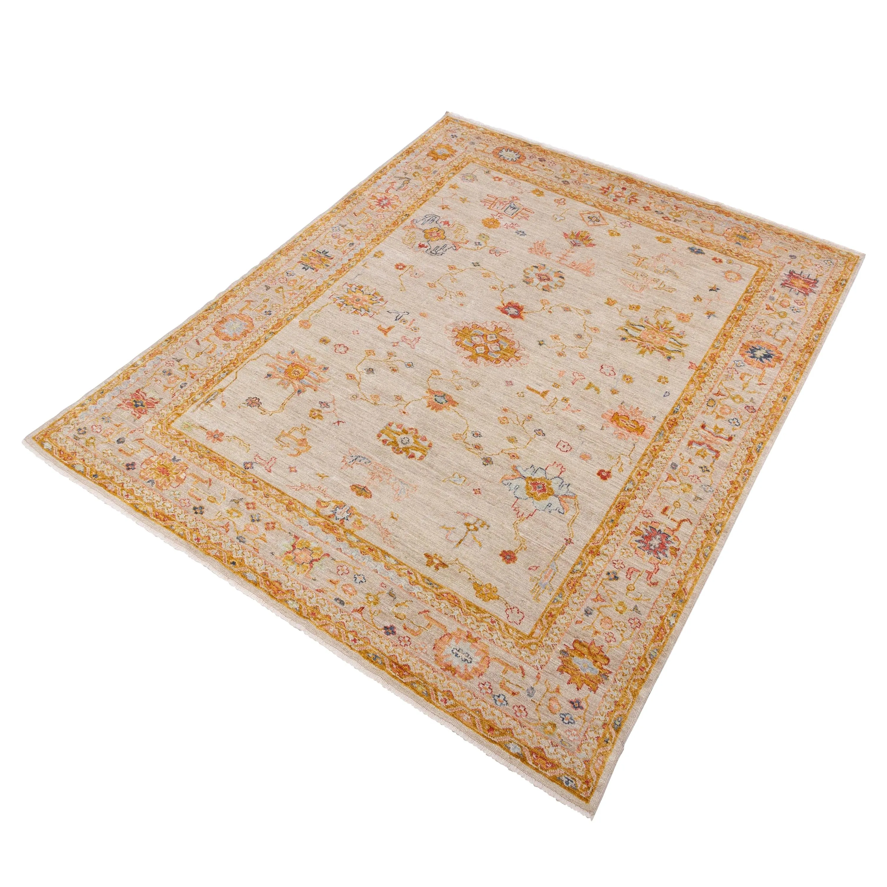 Orange Traditional Oushak Wool Rug - 9'3" x 11'5"