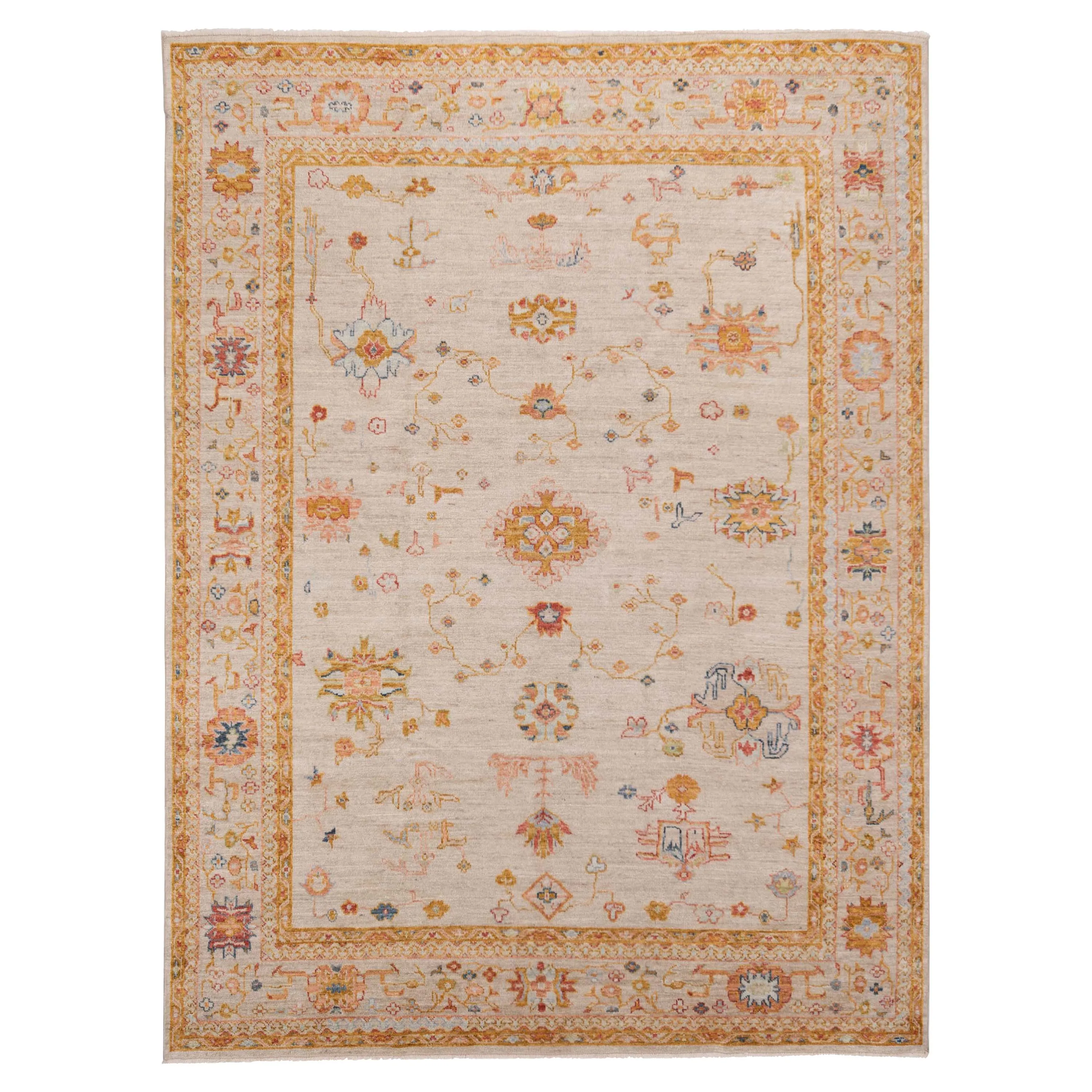 Orange Traditional Oushak Wool Rug - 9'3" x 11'5"