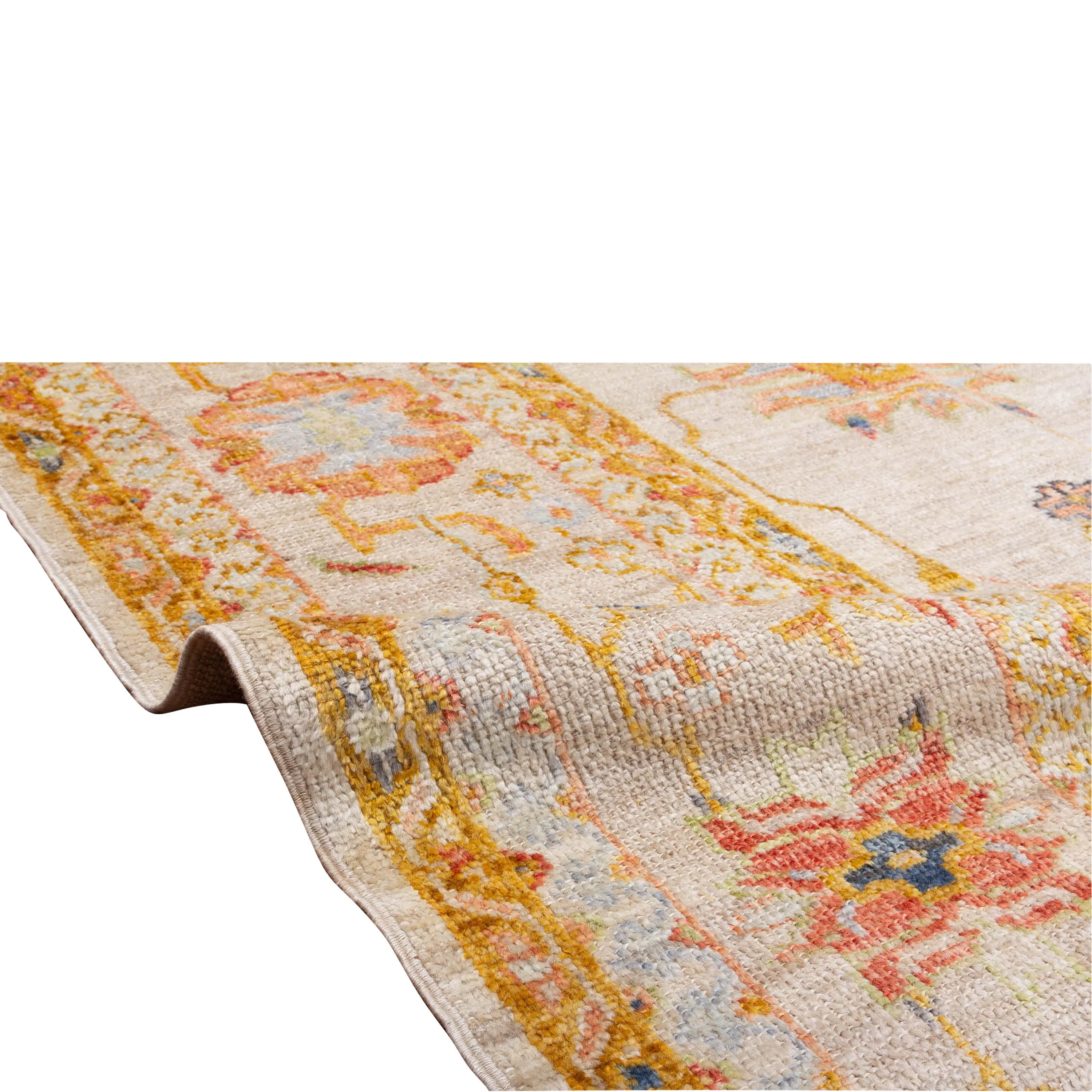 Orange Traditional Oushak Wool Rug - 9'3" x 11'5"