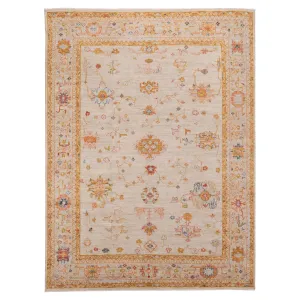 Orange Traditional Oushak Wool Rug - 9'3" x 11'5"