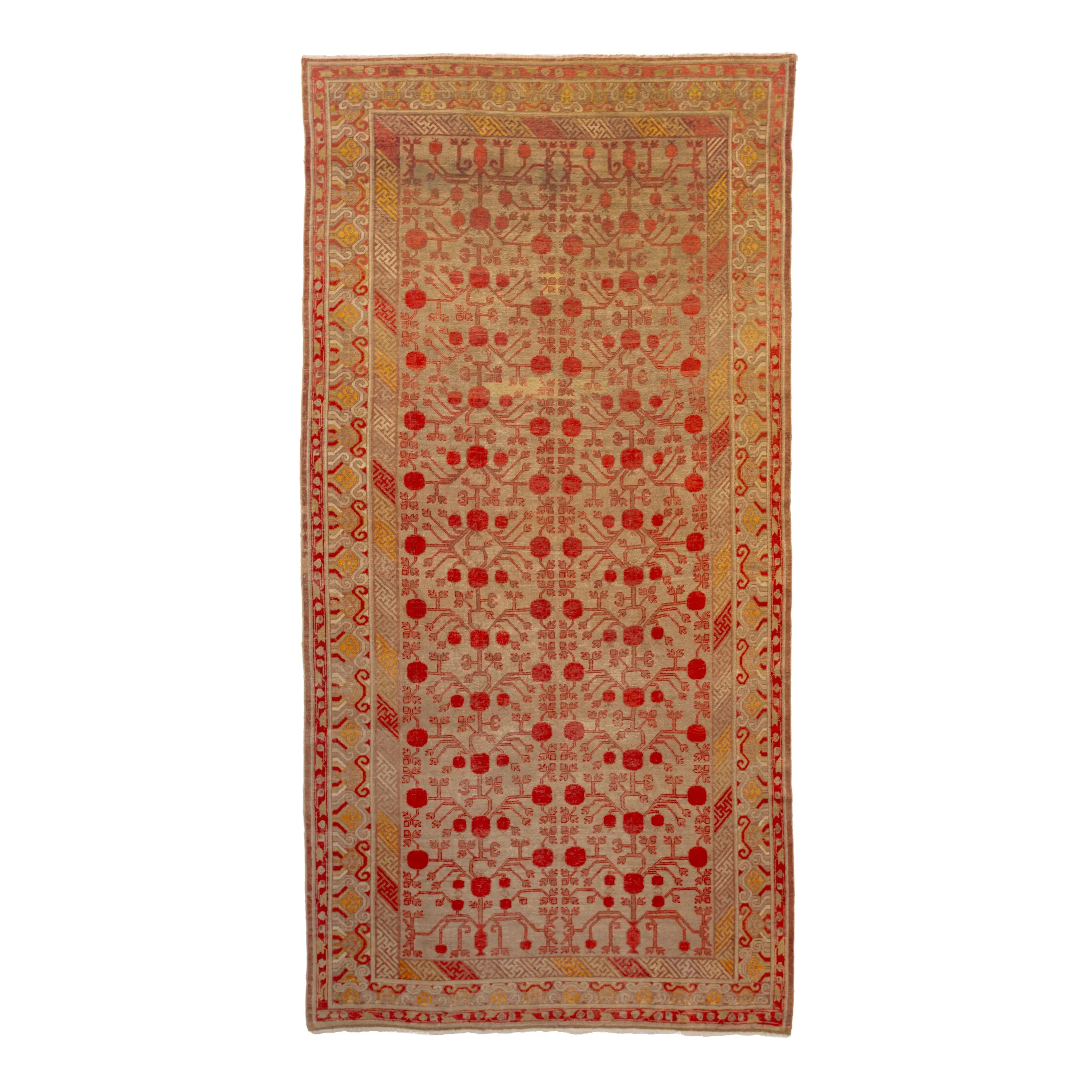 Orange Vintage Traditional Wool Khotan Rug - 6'5" x 13'