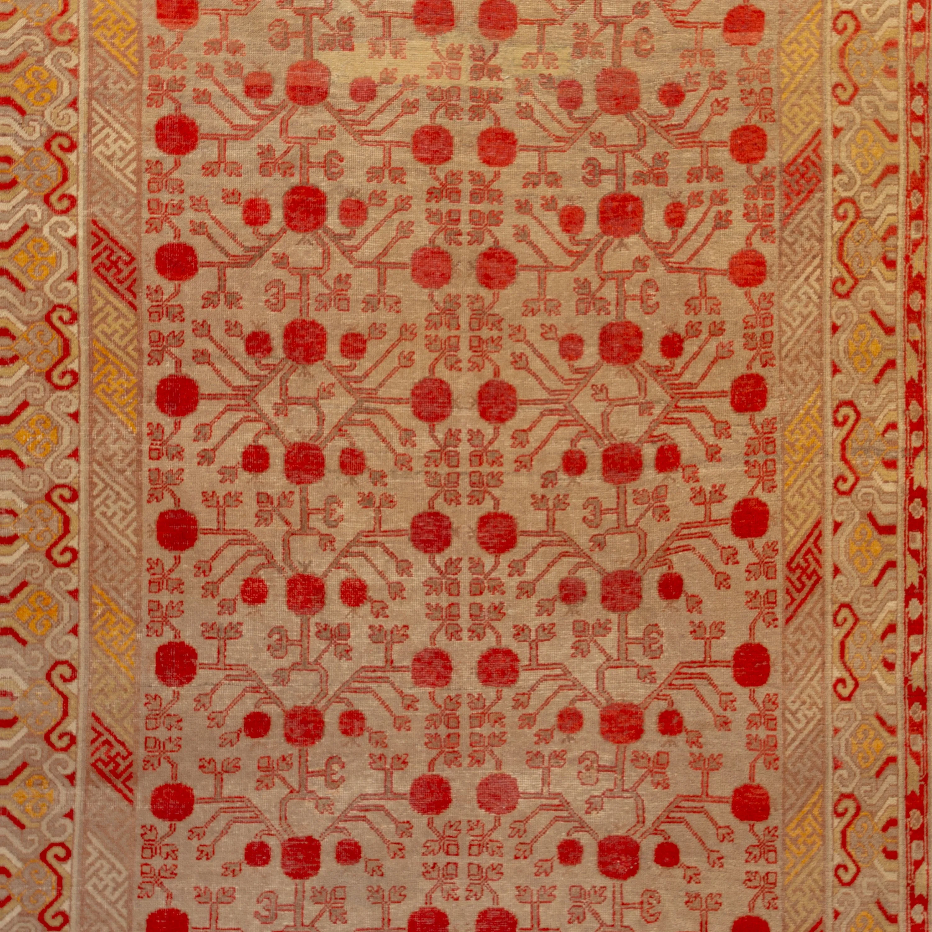Orange Vintage Traditional Wool Khotan Rug - 6'5" x 13'