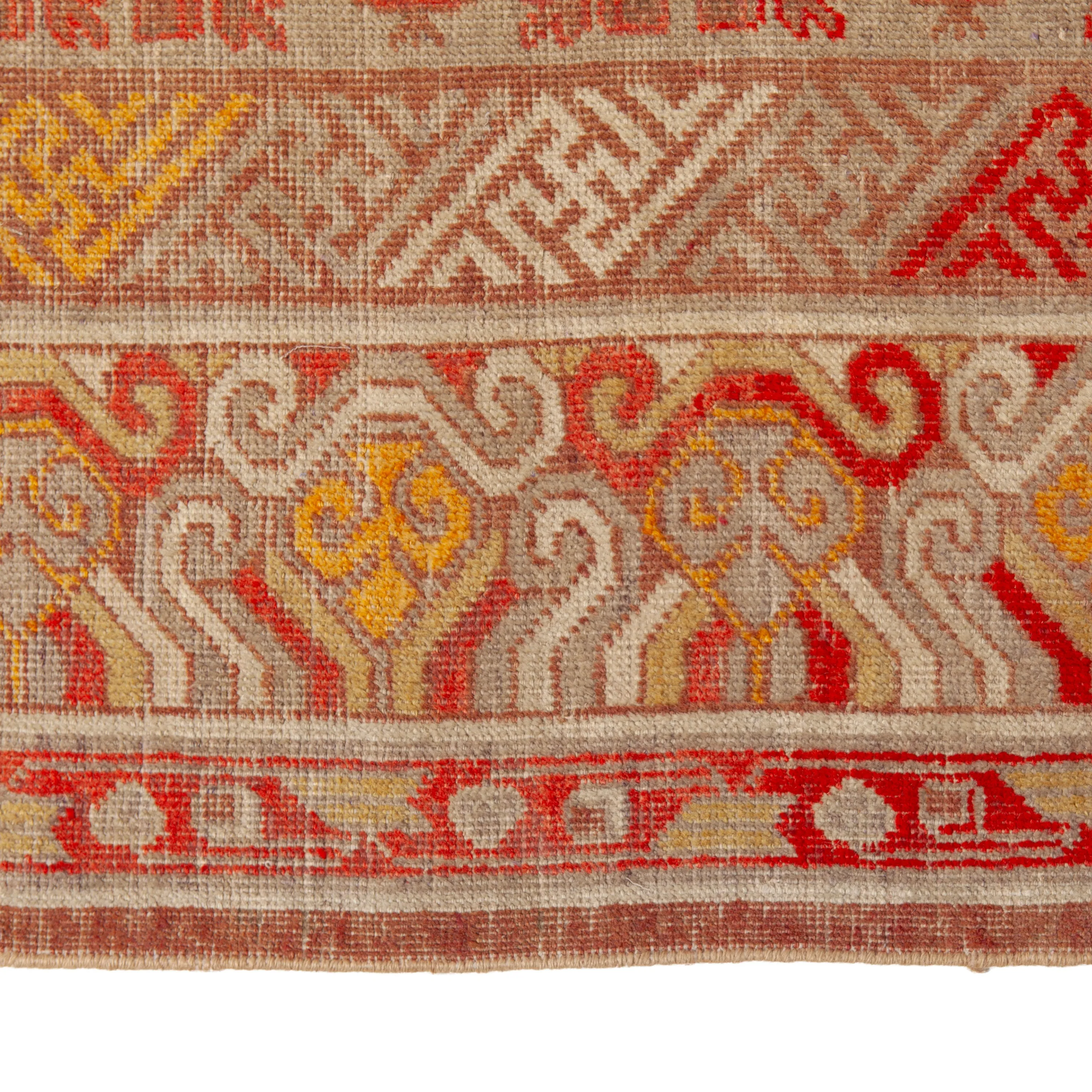 Orange Vintage Traditional Wool Khotan Rug - 6'5" x 13'