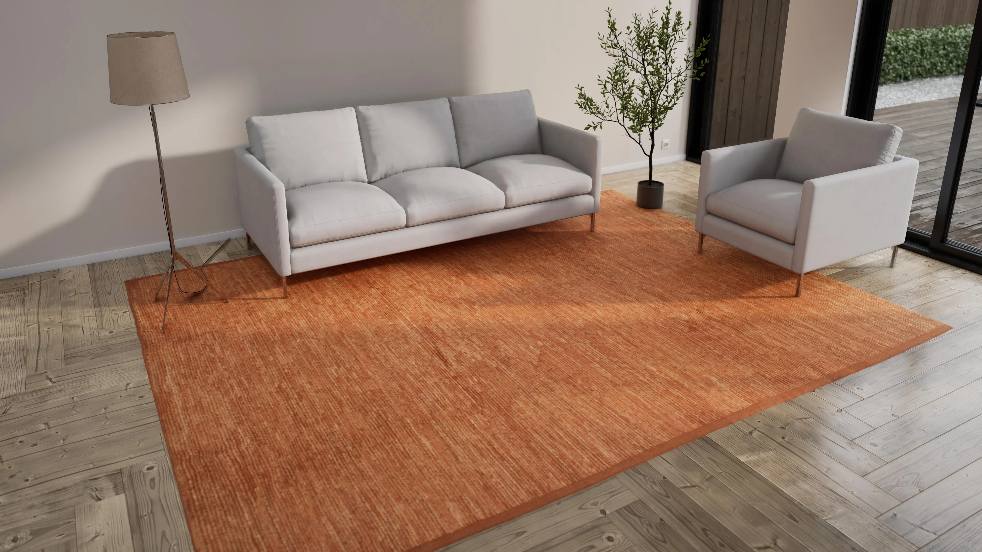 Orange Zameen Transitional Wool Rug - 9'4" x 12'