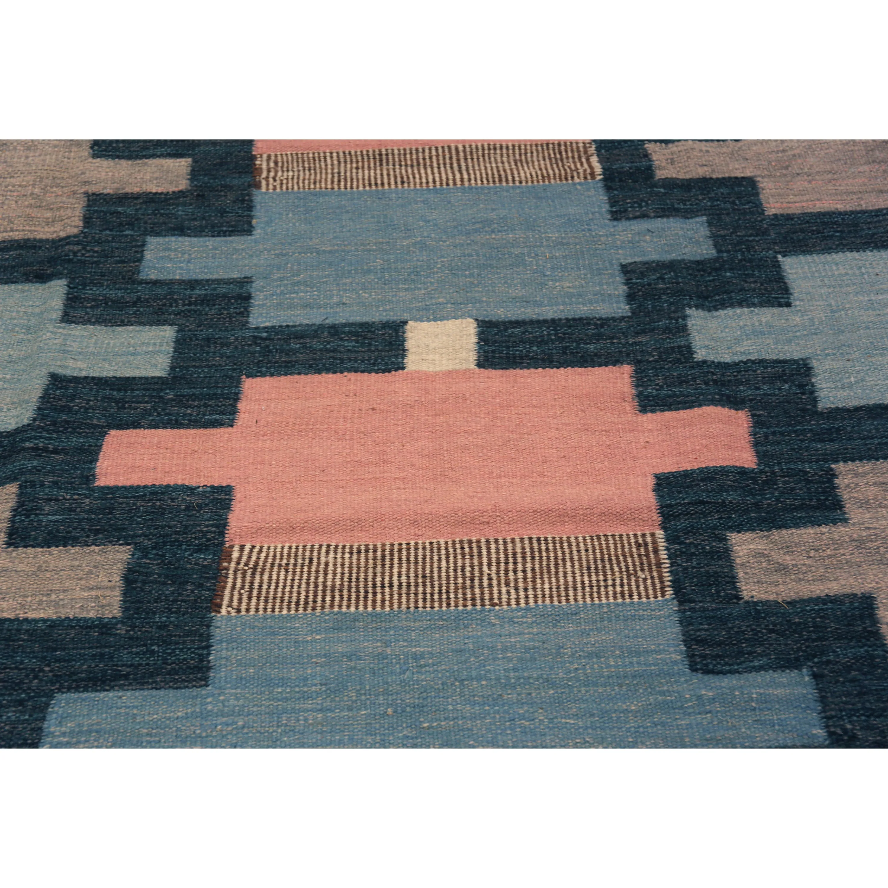 Pink & Blue Swedish Inspired Wool Rug - 9'3" x 12'3"