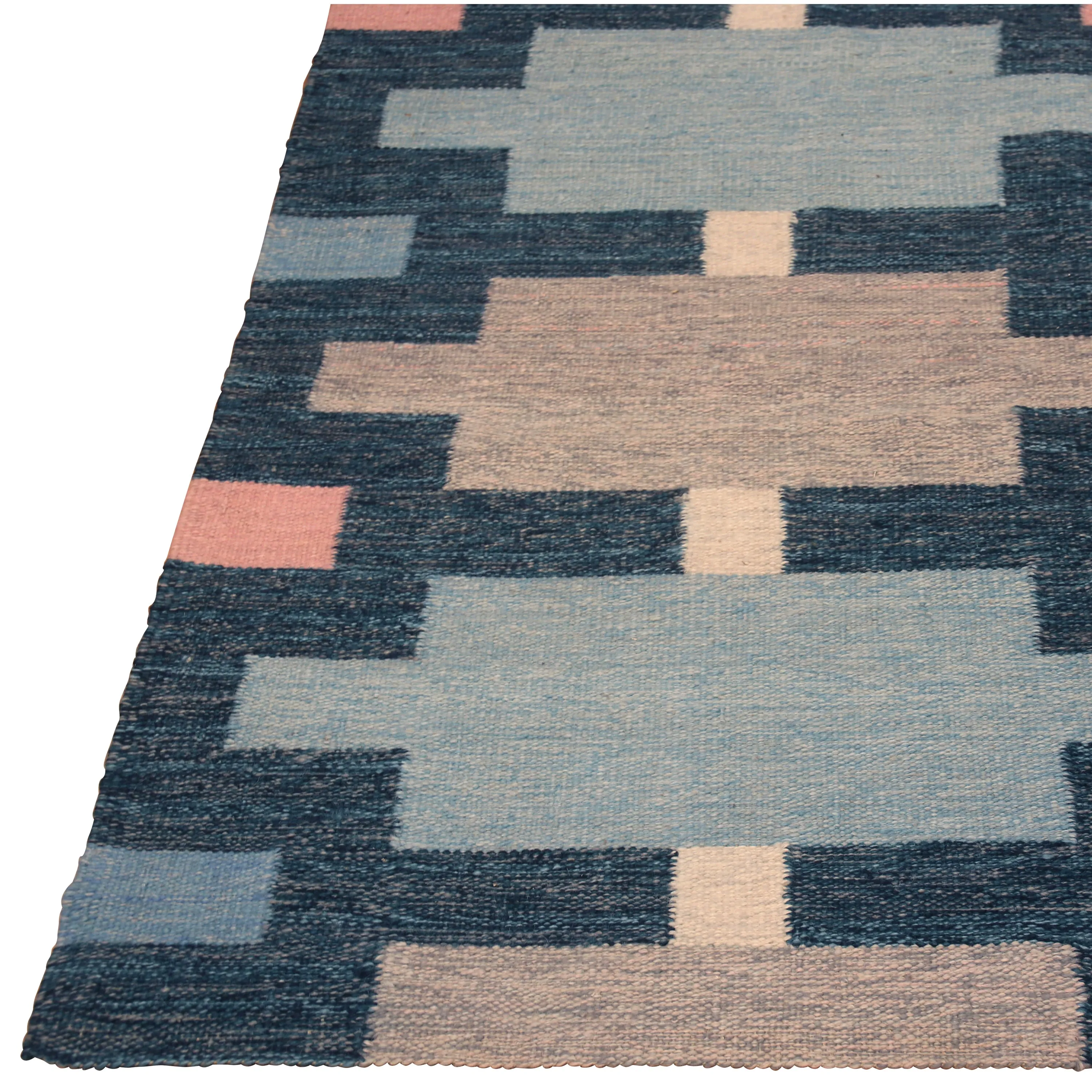 Pink & Blue Swedish Inspired Wool Rug - 9'3" x 12'3"