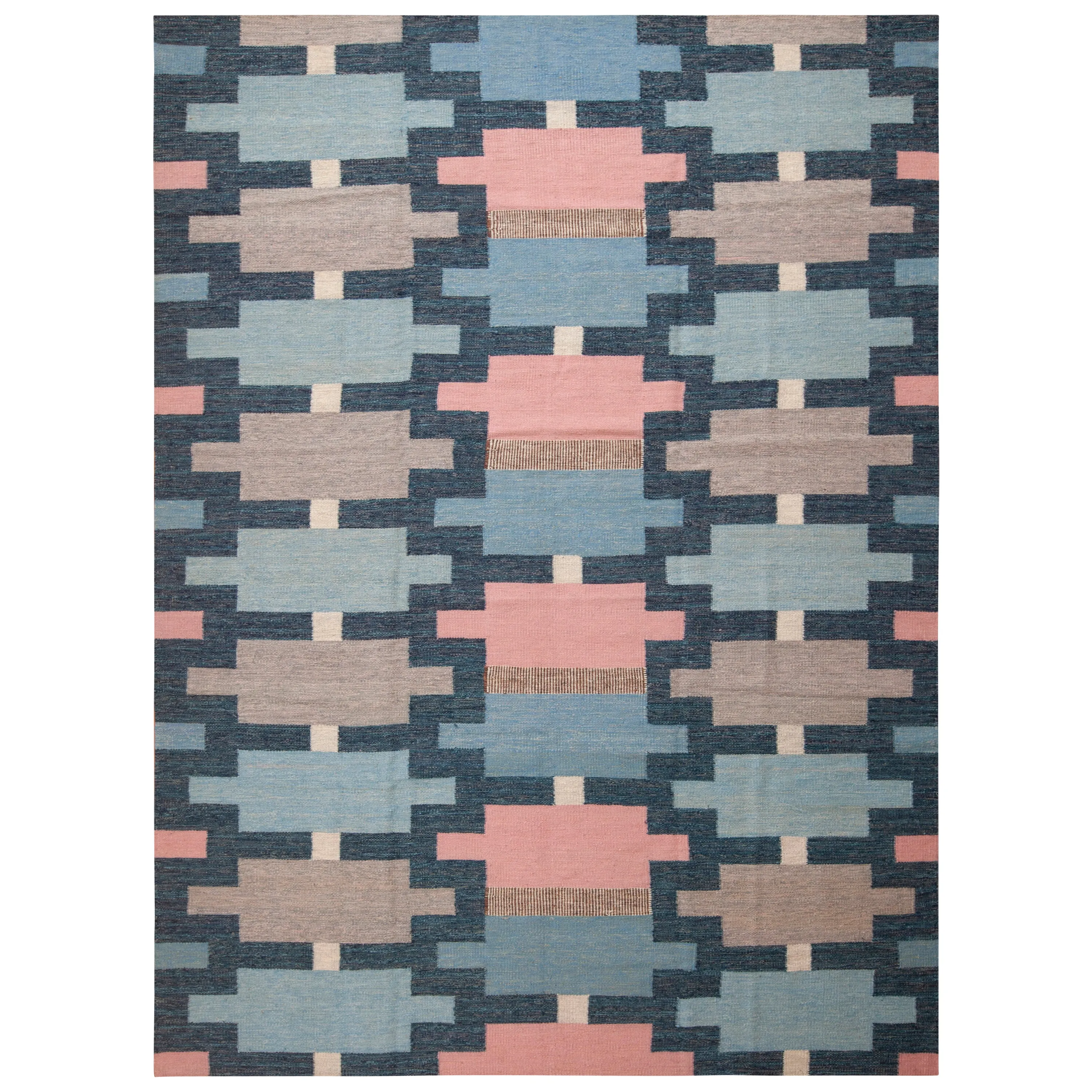 Pink & Blue Swedish Inspired Wool Rug - 9'3" x 12'3"