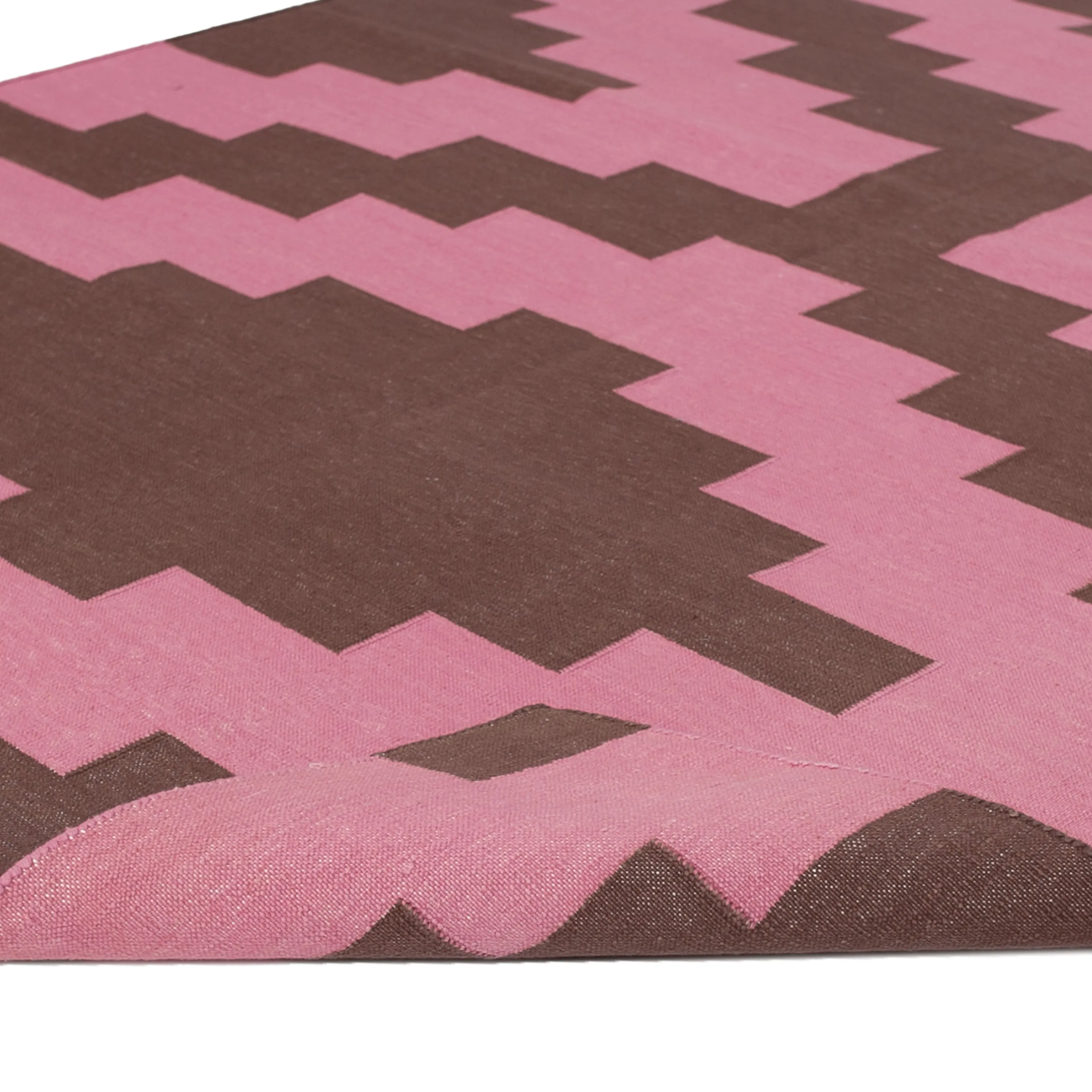 Pink & Brown Geometric Flatweave Cotton Rug - 3'6" x 5'6"