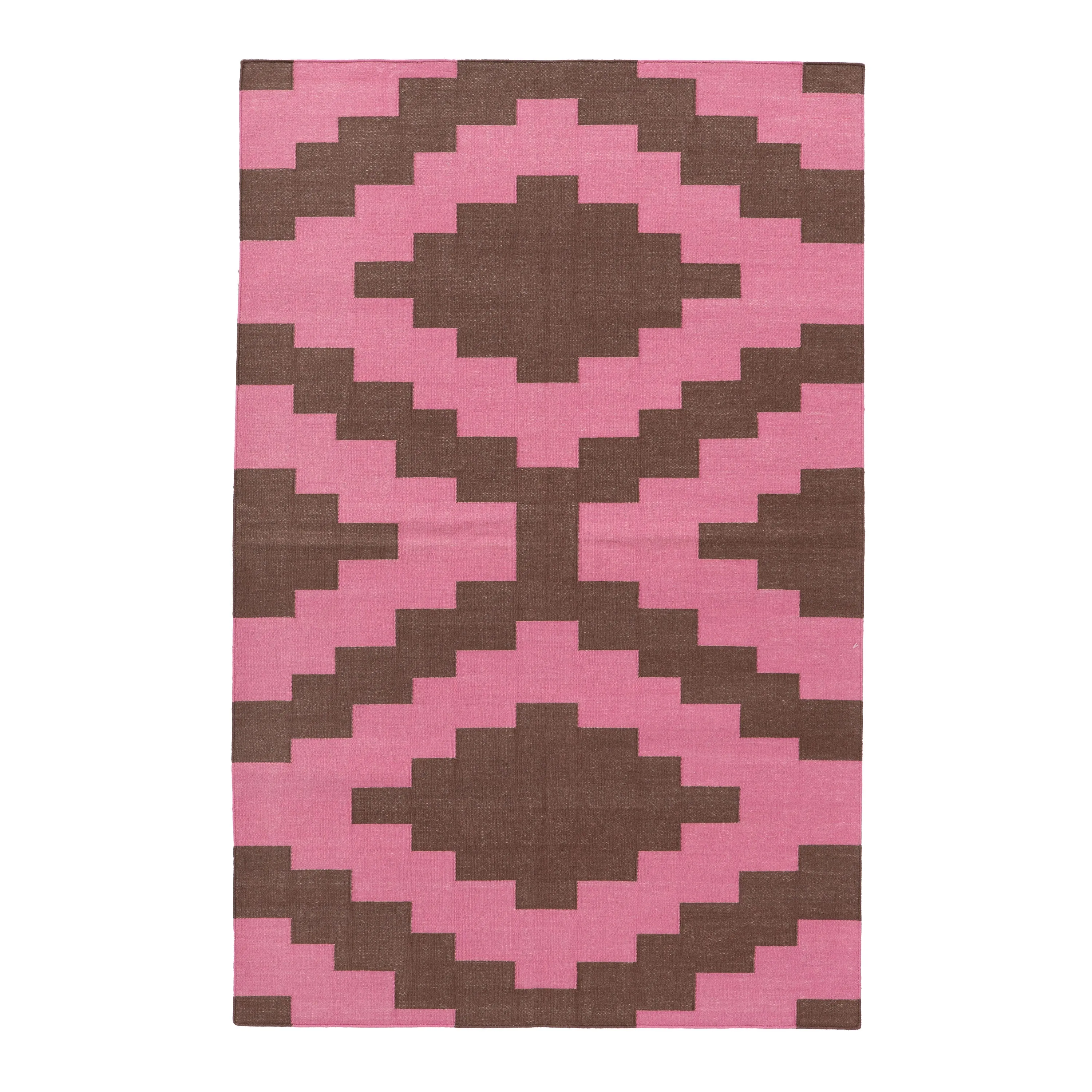 Pink & Brown Geometric Flatweave Cotton Rug - 3'6" x 5'6"