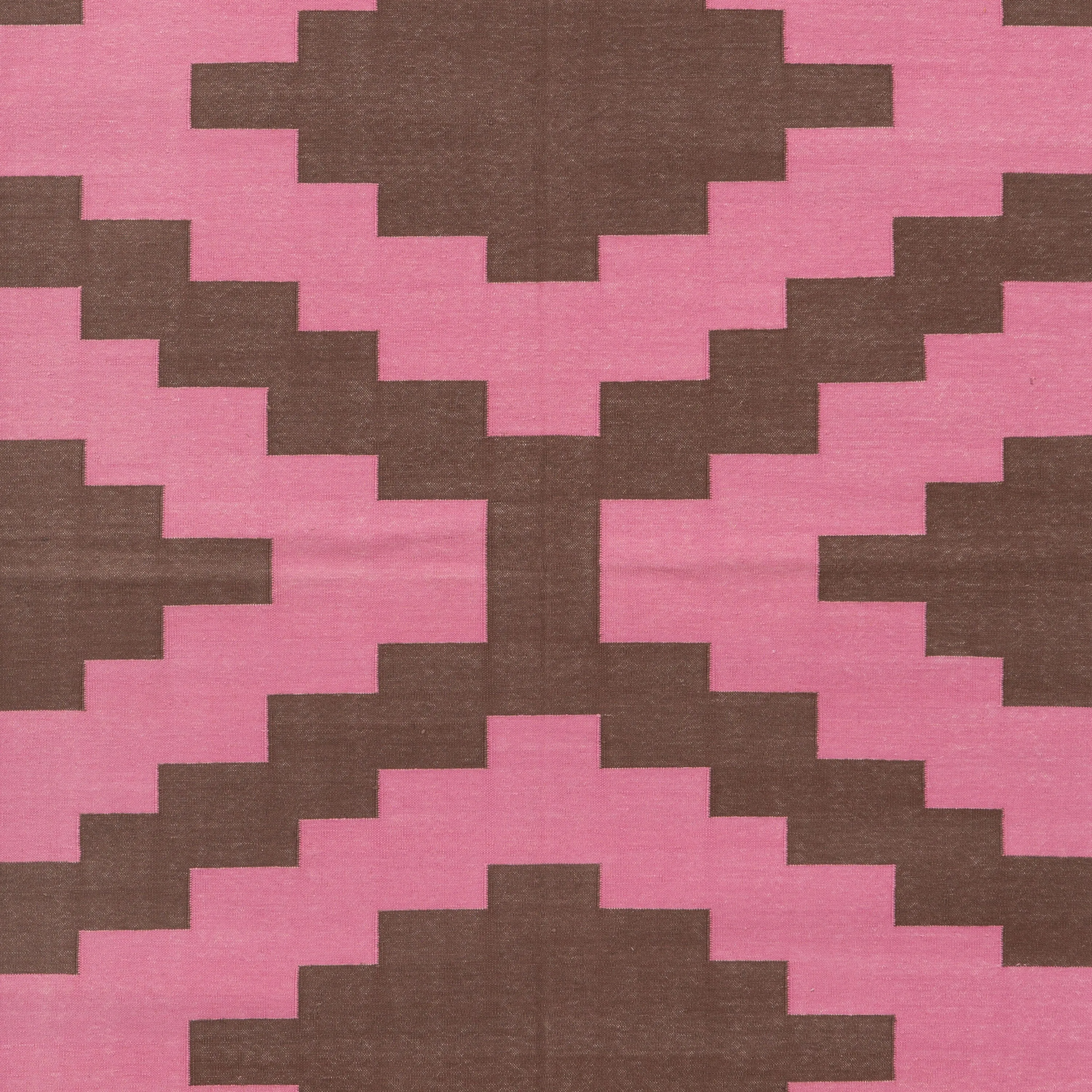 Pink & Brown Geometric Flatweave Cotton Rug - 3'6" x 5'6"