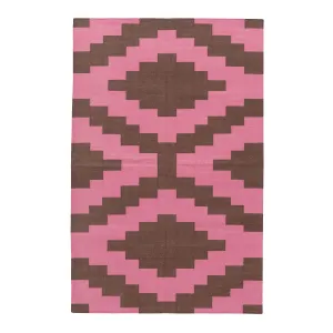Pink & Brown Geometric Flatweave Cotton Rug - 3'6" x 5'6"