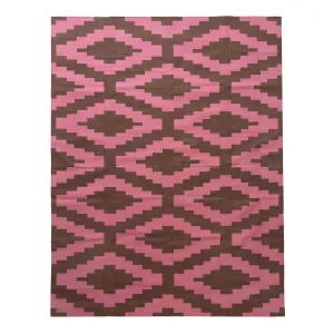 Pink & Brown Geometric Flatweave Cotton Rug - 8'1" x 11'1"