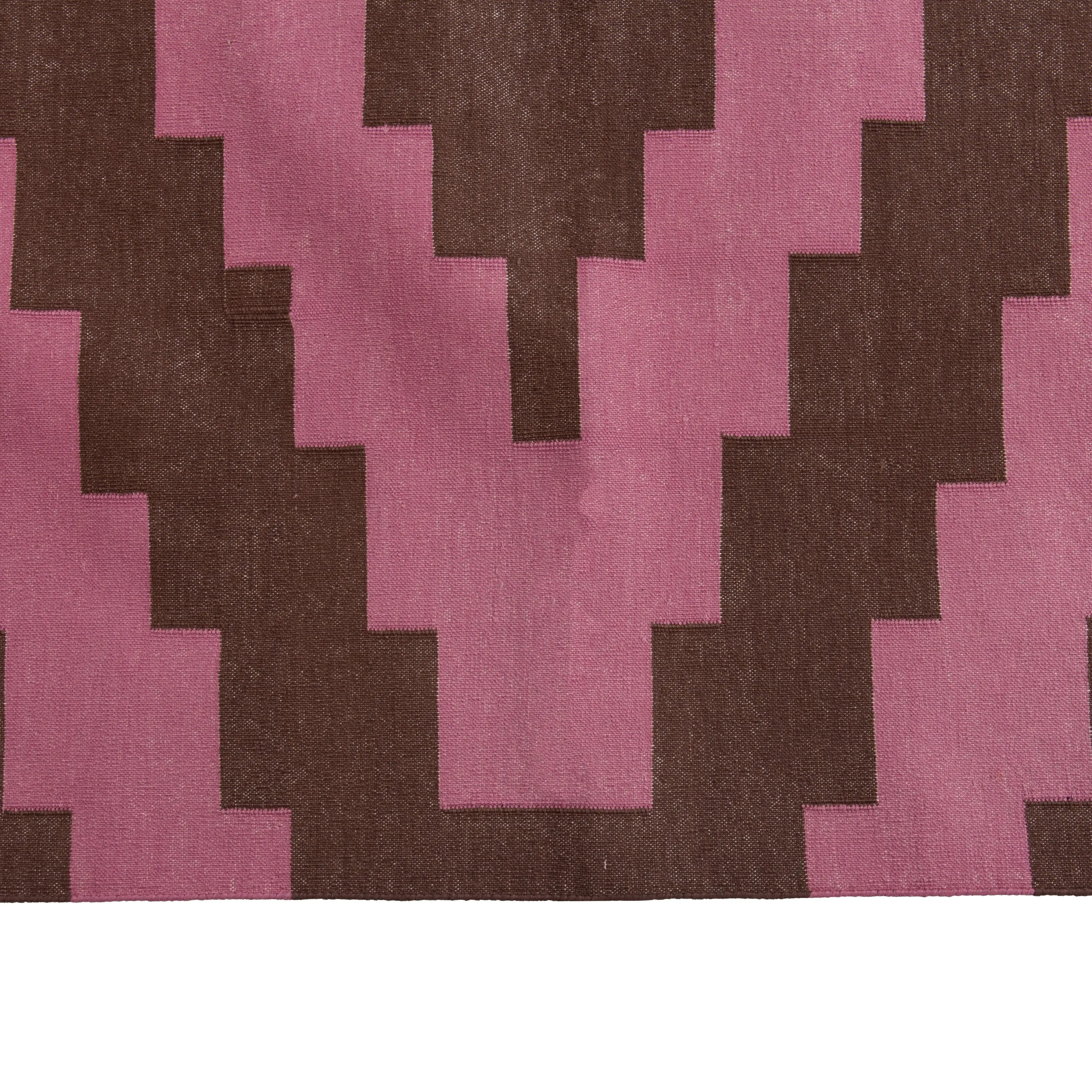 Pink & Brown Geometric Flatweave Cotton Rug - 8'1" x 11'1"