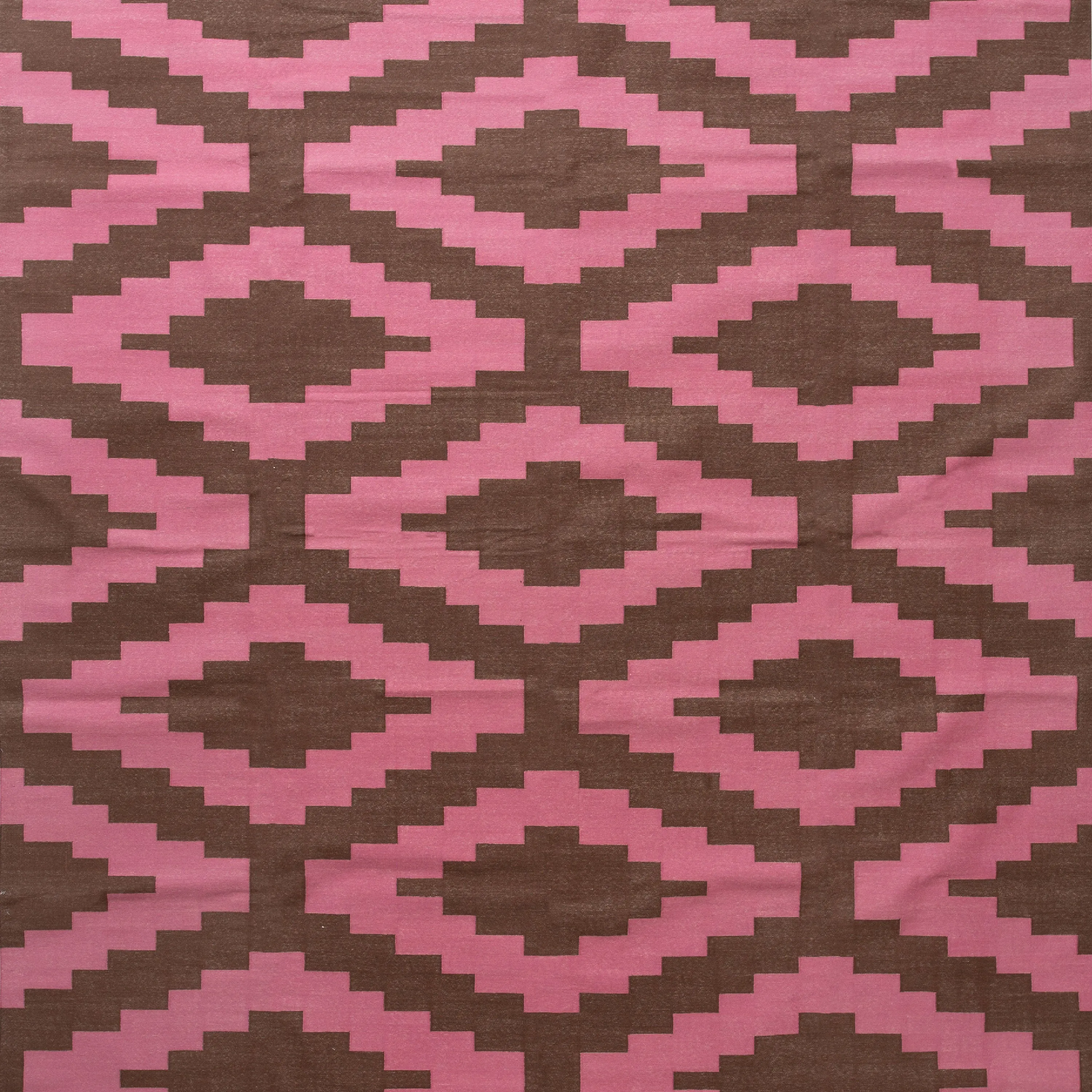 Pink & Brown Geometric Flatweave Cotton Rug - 8'1" x 11'1"