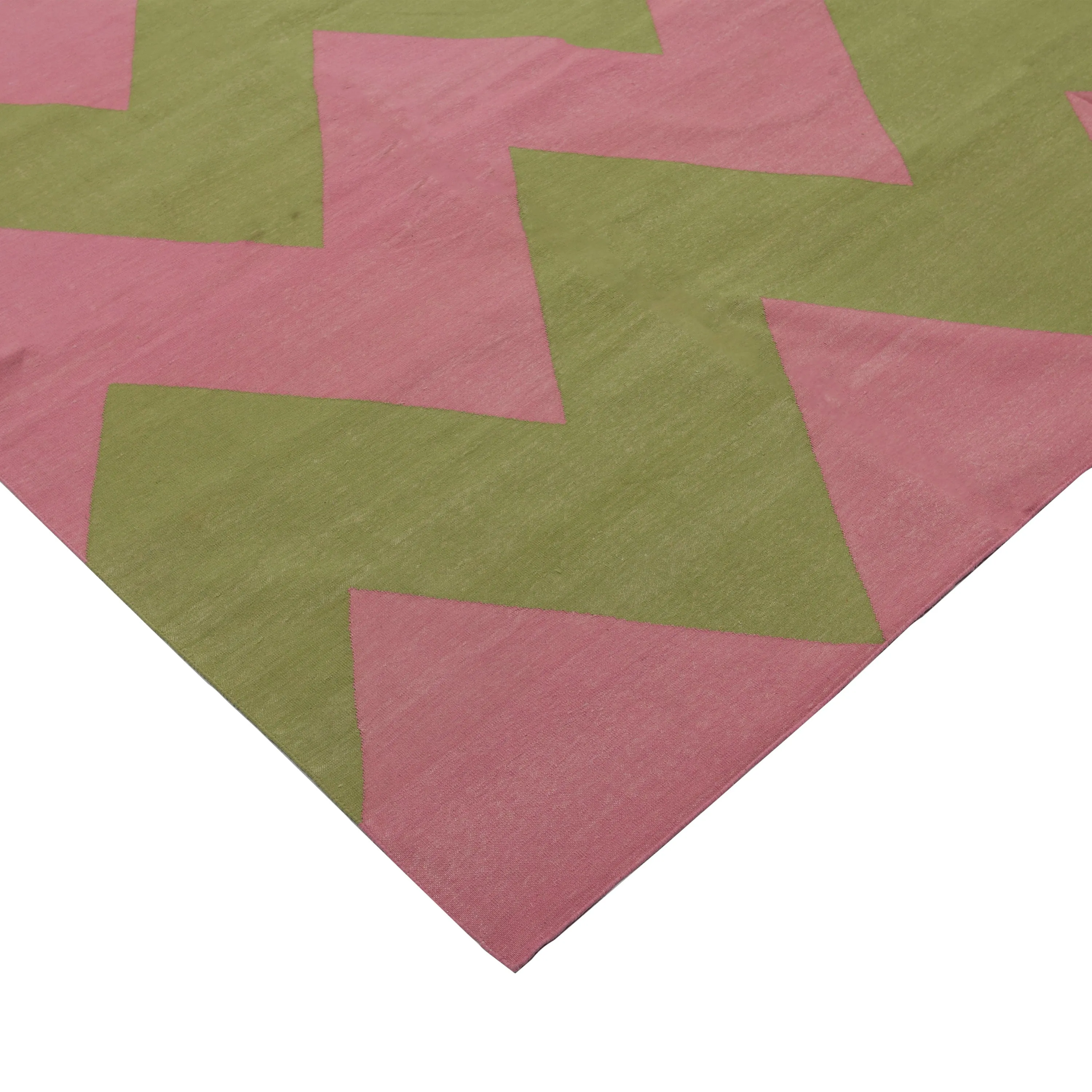 Pink & Green Chevron Cotton Rug - 10' x 14'