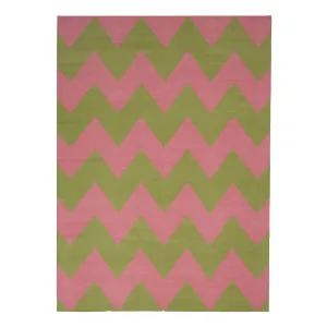 Pink & Green Chevron Cotton Rug - 10' x 14'