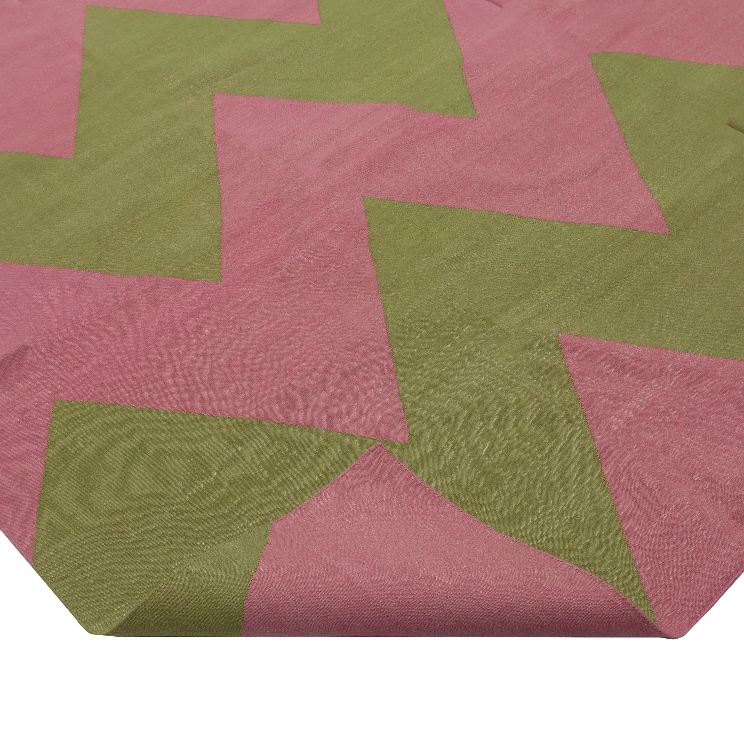 Pink & Green Chevron Cotton Rug - 10' x 14'