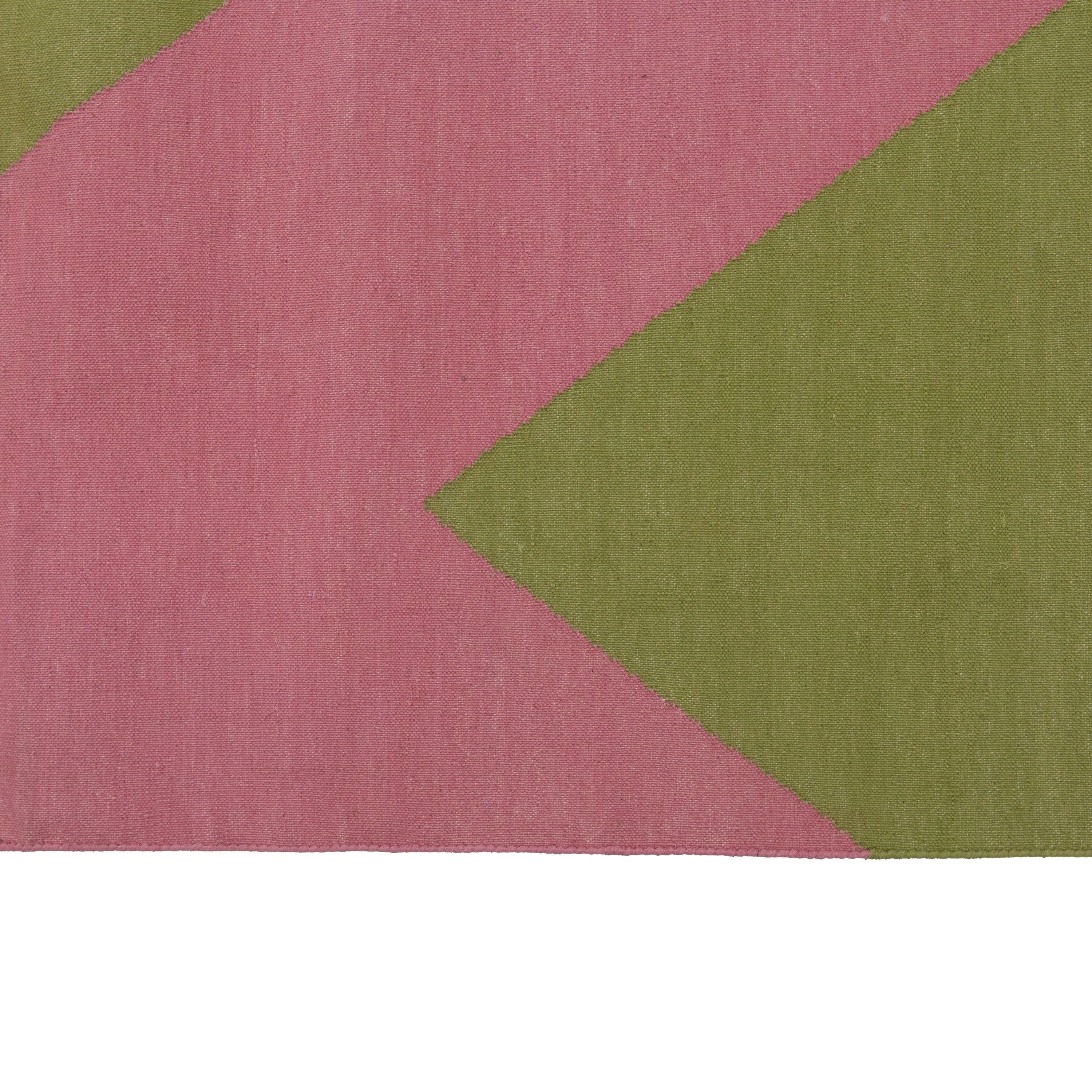Pink & Green Chevron Cotton Rug - 10' x 14'