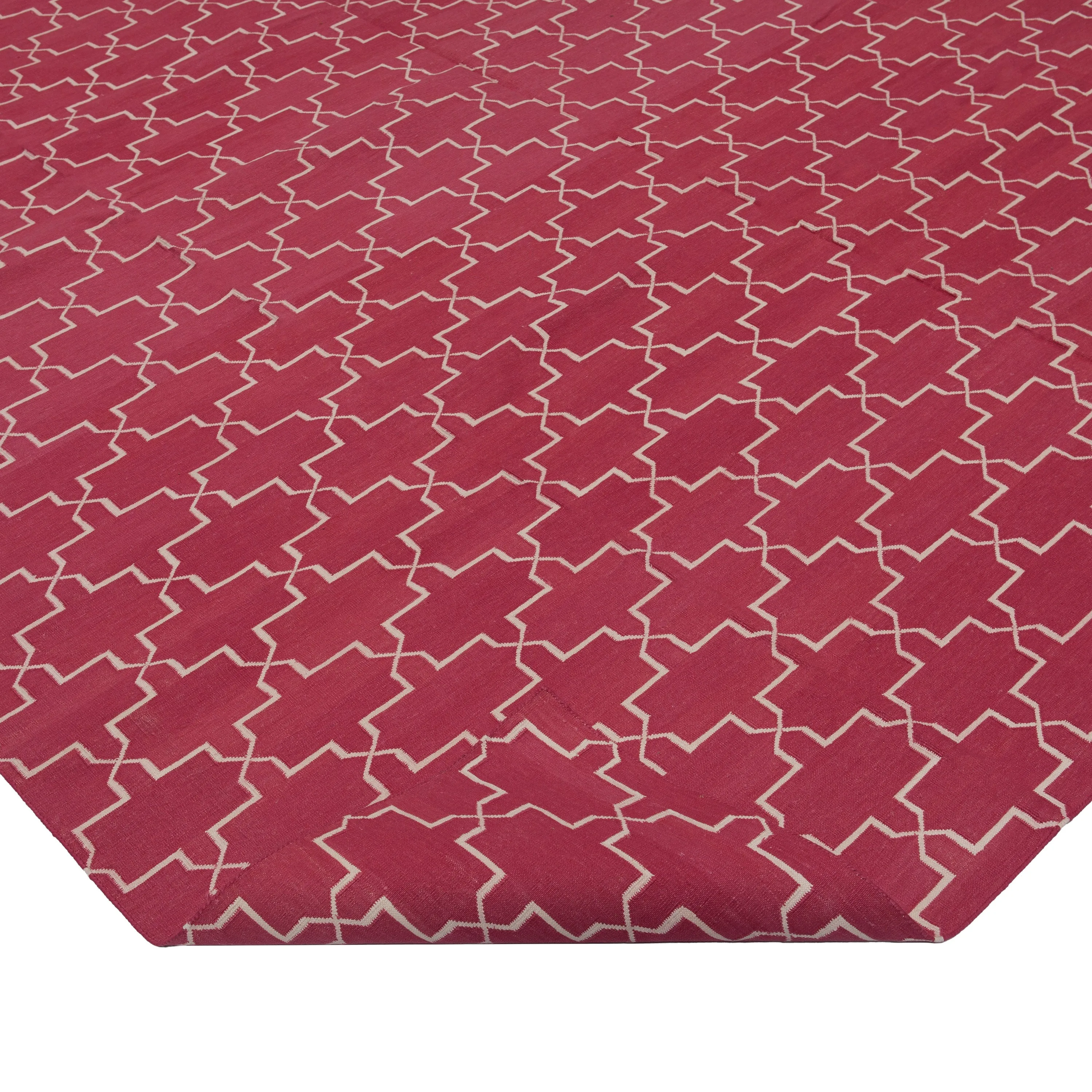 Pink Geometric Dhurrie Cotton Rug - 10' x 14'