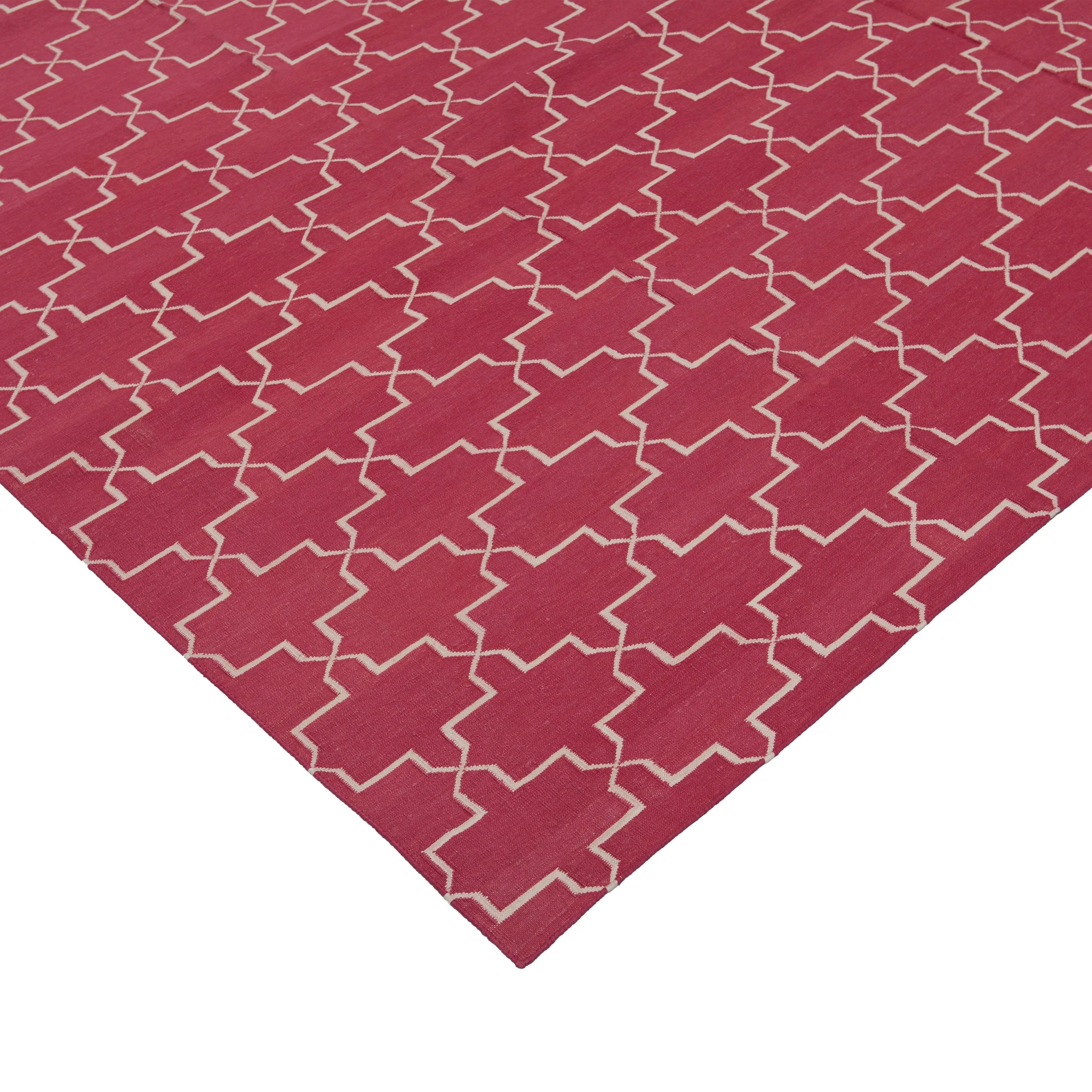 Pink Geometric Dhurrie Cotton Rug - 10' x 14'