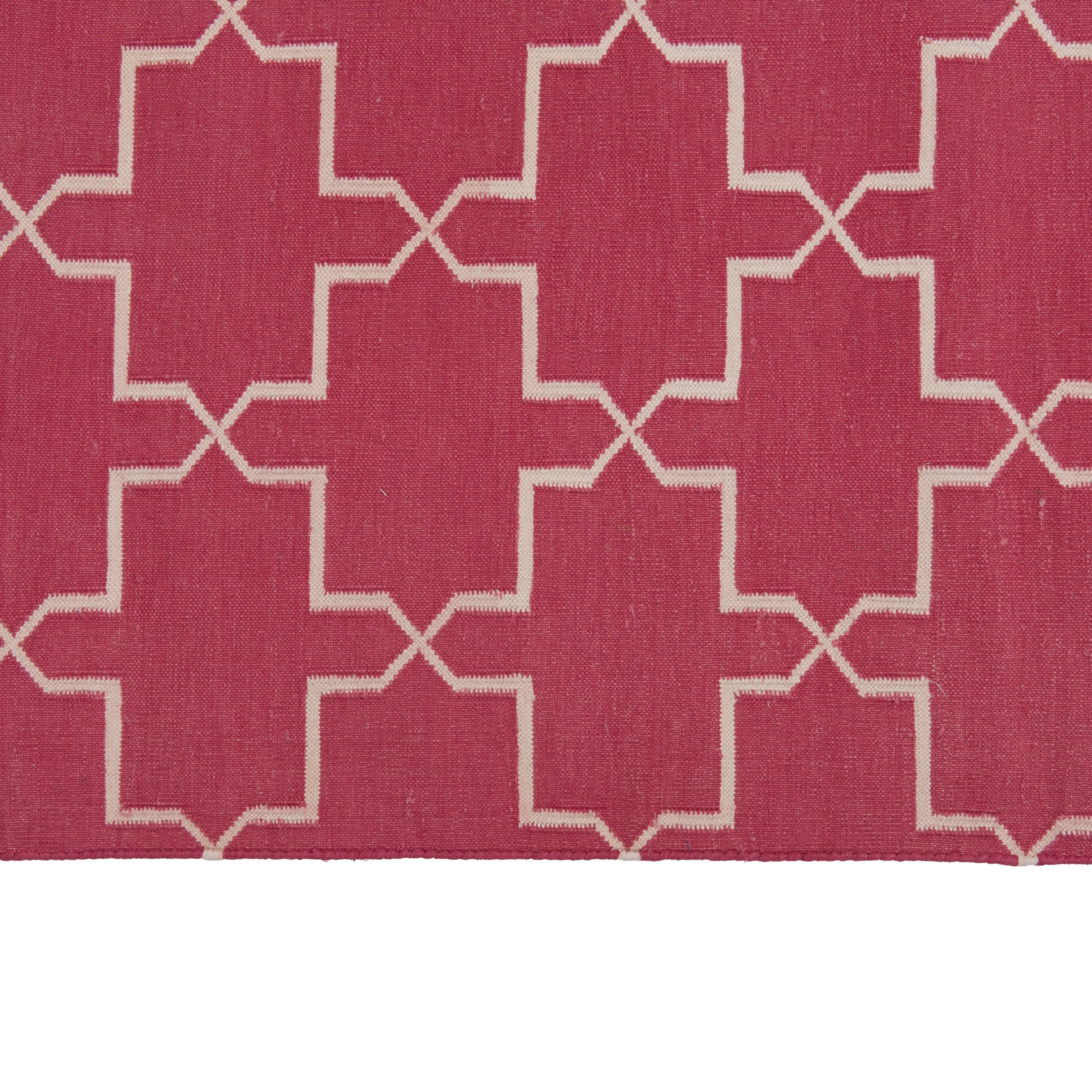 Pink Geometric Dhurrie Cotton Rug - 10' x 14'
