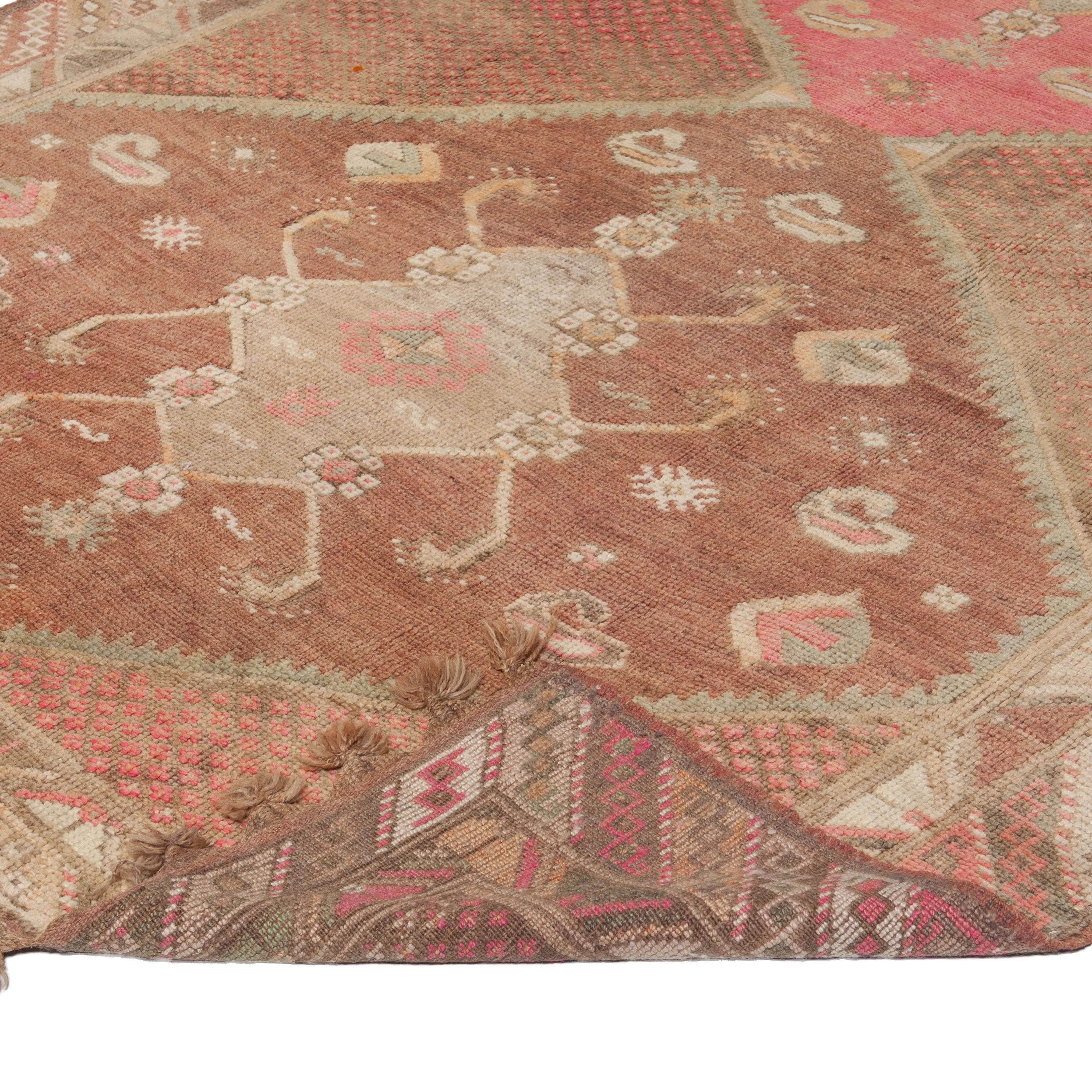 Pink Vintage Traditional Anatolian Wool Rug - 6'2" x 13'7"