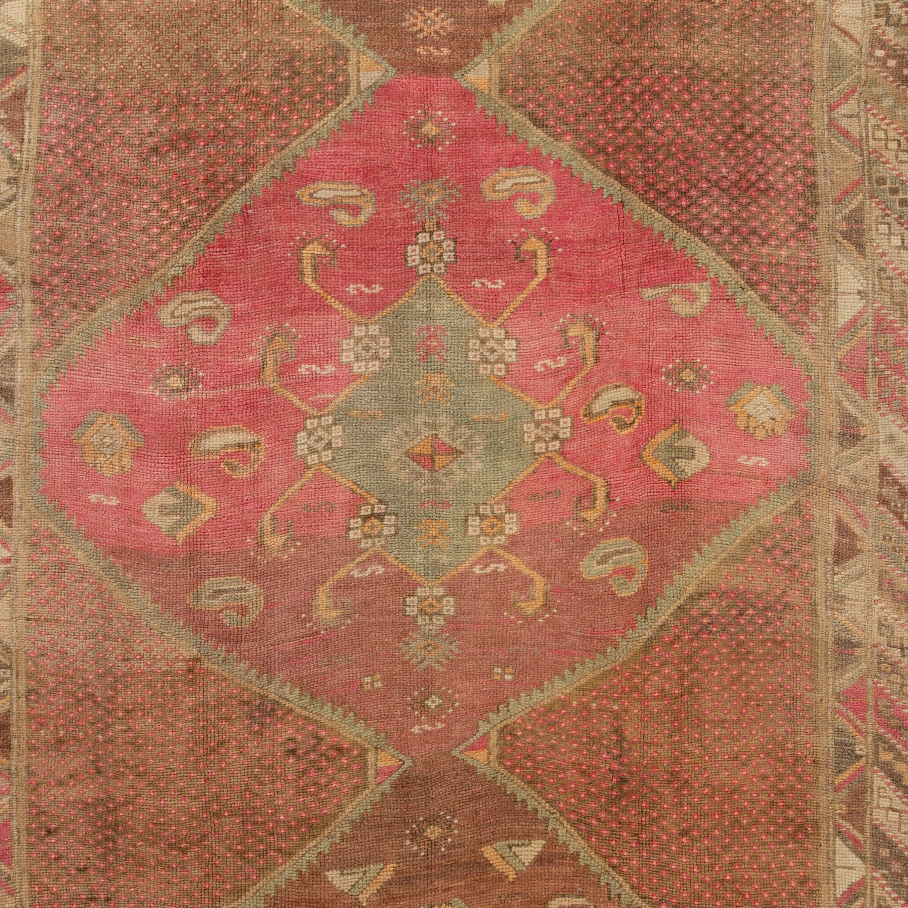 Pink Vintage Traditional Anatolian Wool Rug - 6'2" x 13'7"