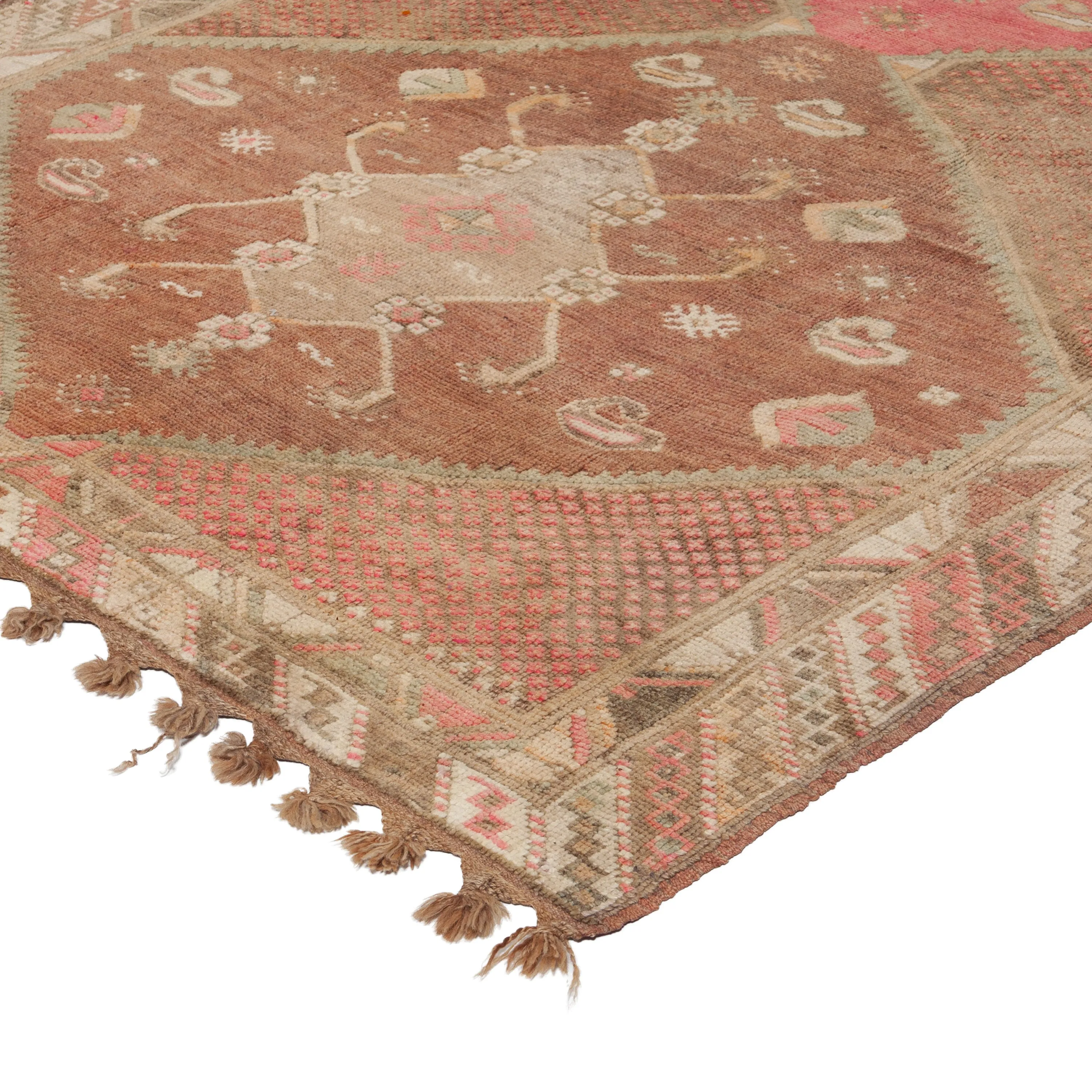 Pink Vintage Traditional Anatolian Wool Rug - 6'2" x 13'7"