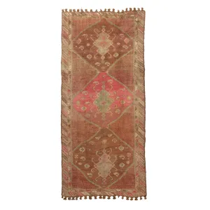 Pink Vintage Traditional Anatolian Wool Rug - 6'2" x 13'7"