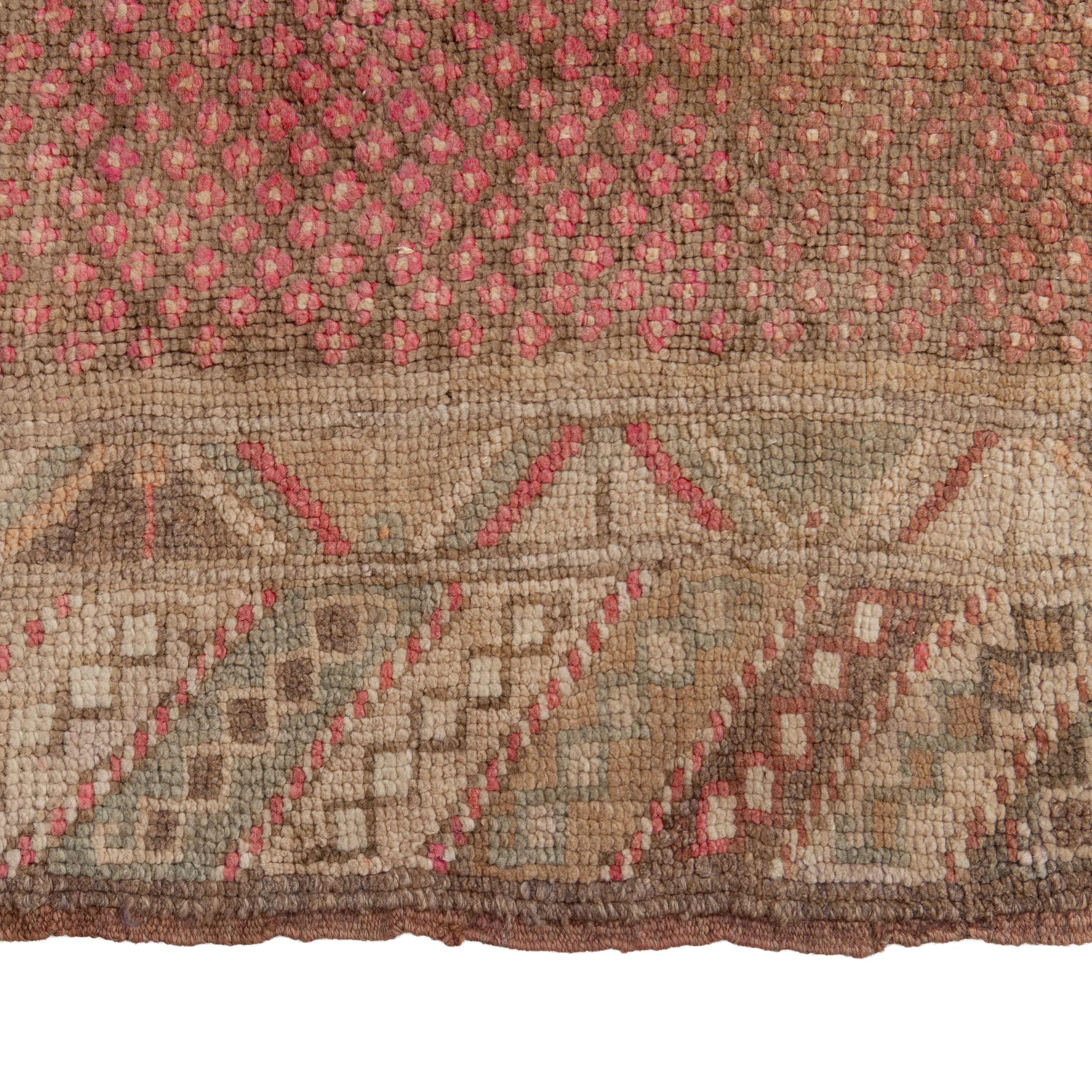 Pink Vintage Traditional Anatolian Wool Rug - 6'2" x 13'7"