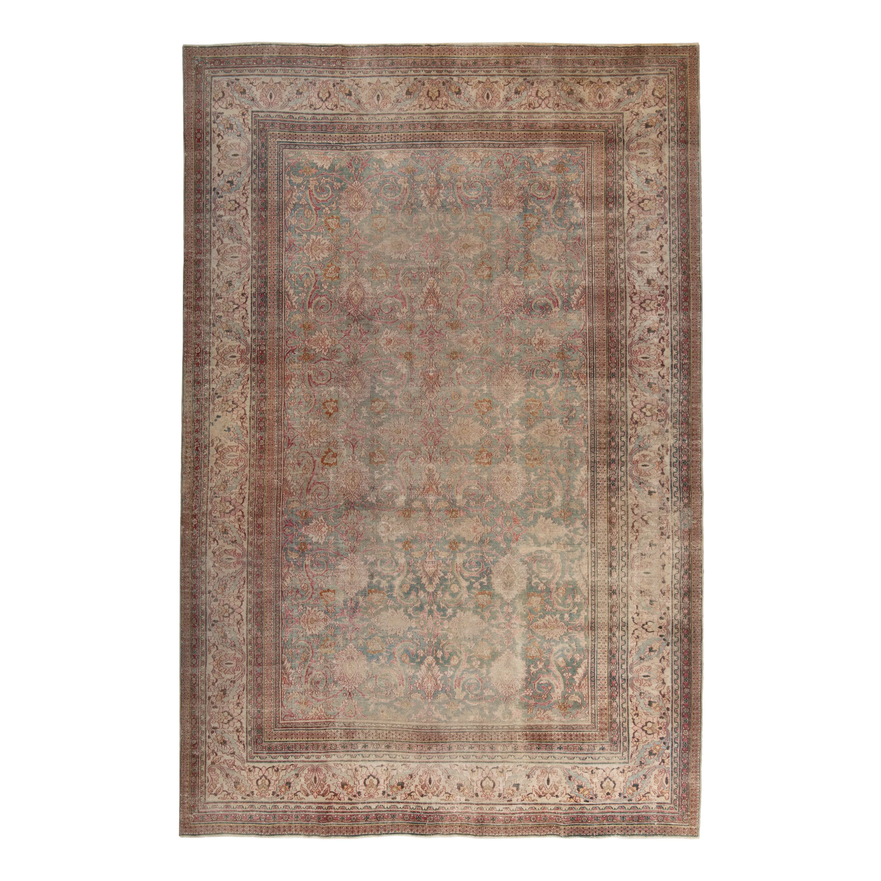 Pink Vintage Traditional Khorassan Wool Rug - 9' x 13'7"