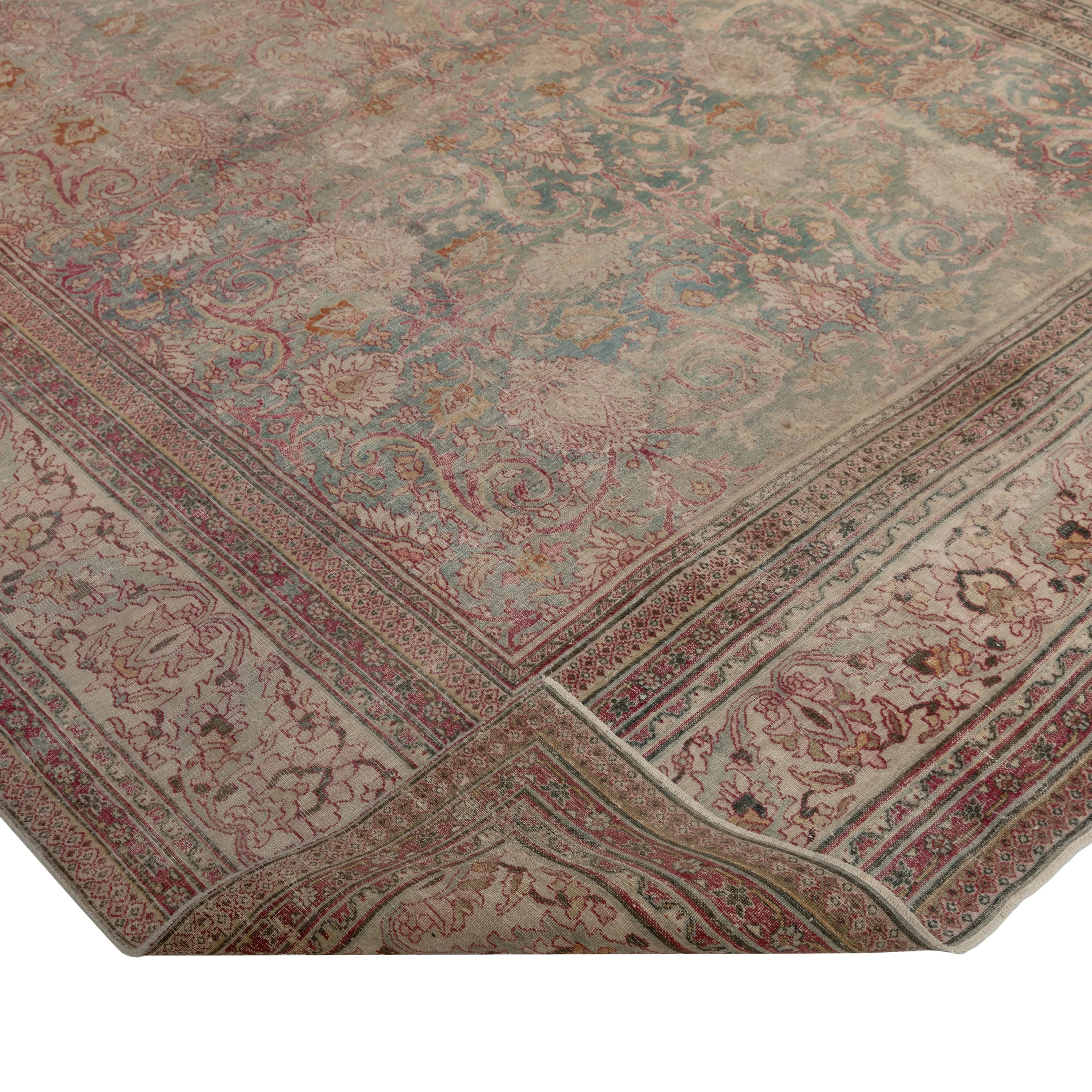 Pink Vintage Traditional Khorassan Wool Rug - 9' x 13'7"