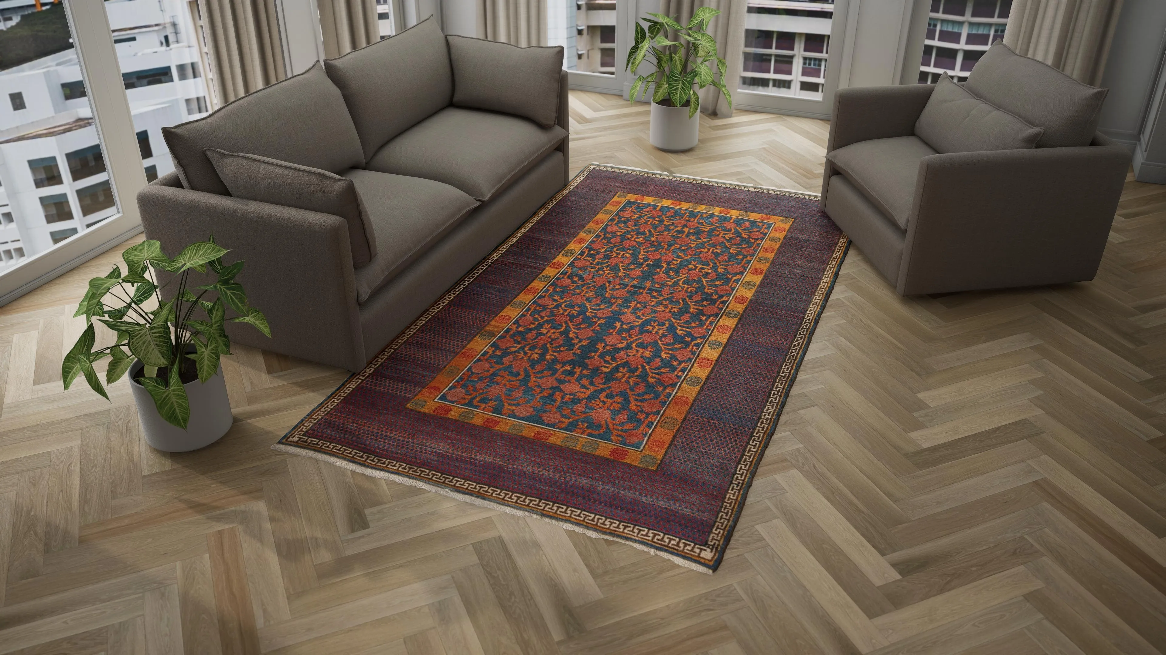 Purple Vintage Traditional Wool Rug - 6'3" x 11'6"