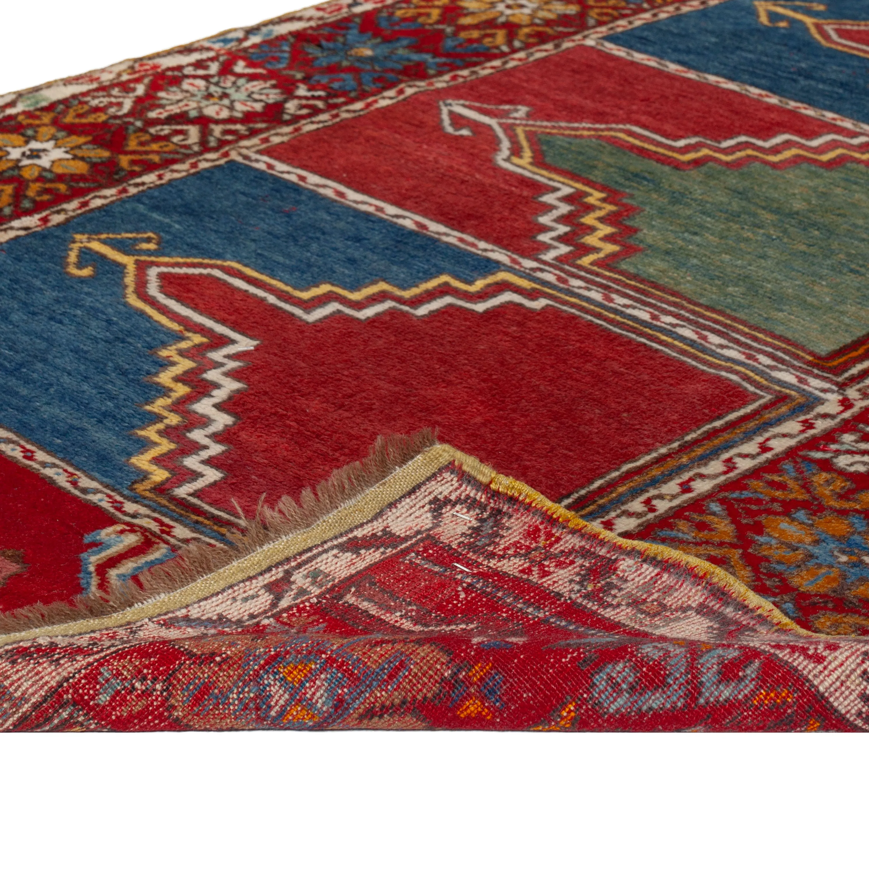 Red & Blue Vintage Traditional Wool Persian Rug - 3'6" x 5'