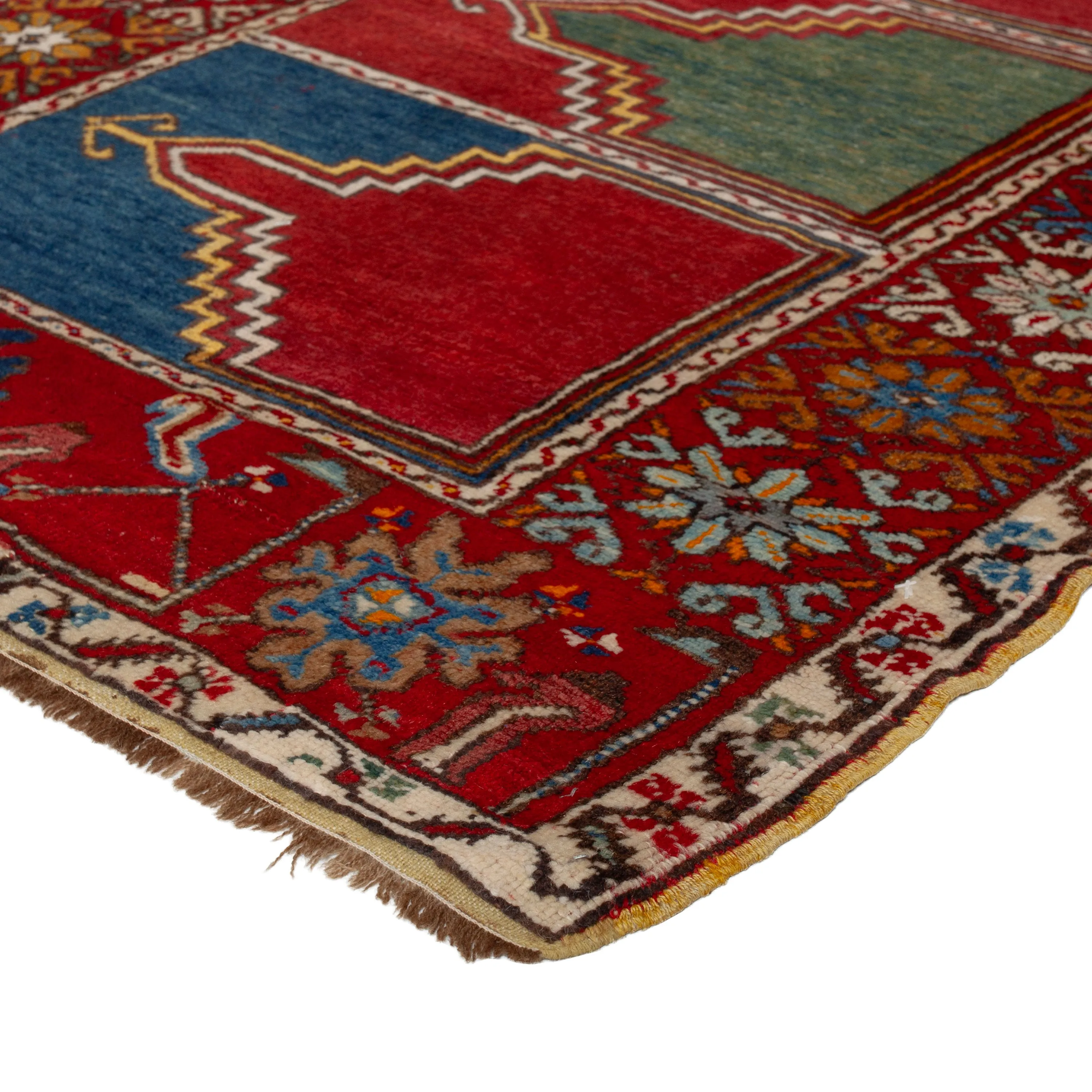 Red & Blue Vintage Traditional Wool Persian Rug - 3'6" x 5'