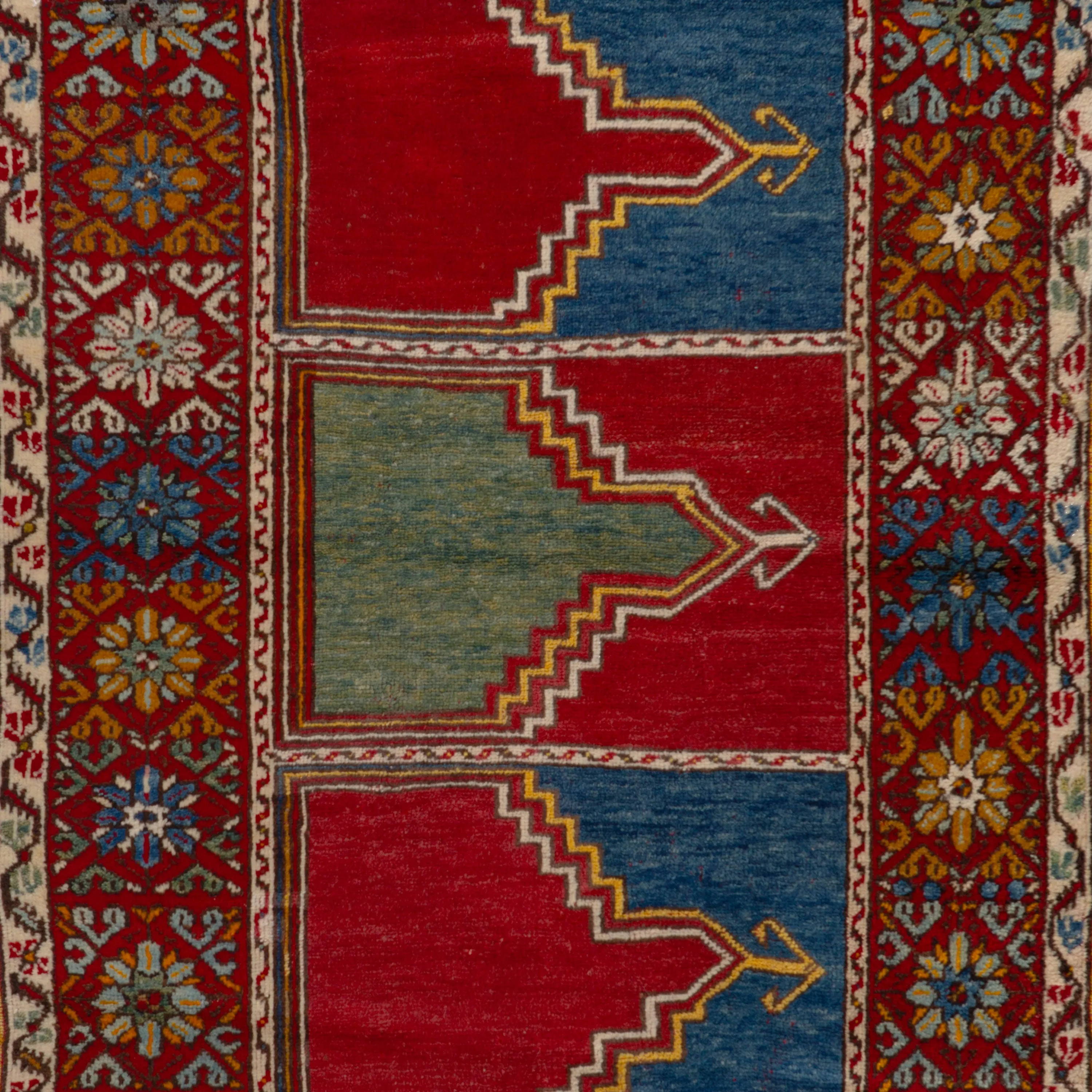 Red & Blue Vintage Traditional Wool Persian Rug - 3'6" x 5'