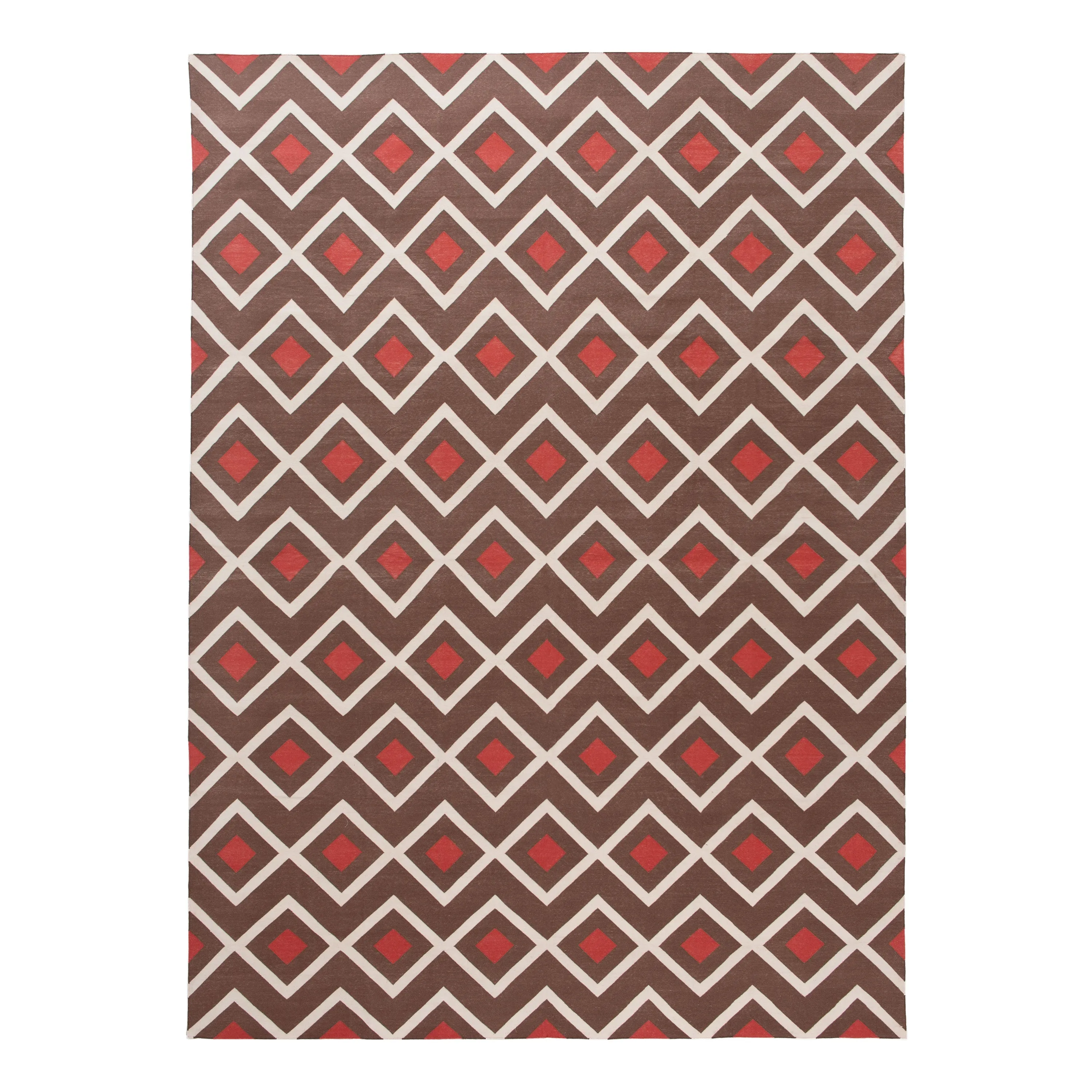 Red & Brown Flatweave Cotton Rug - 8'10" x 11'10"