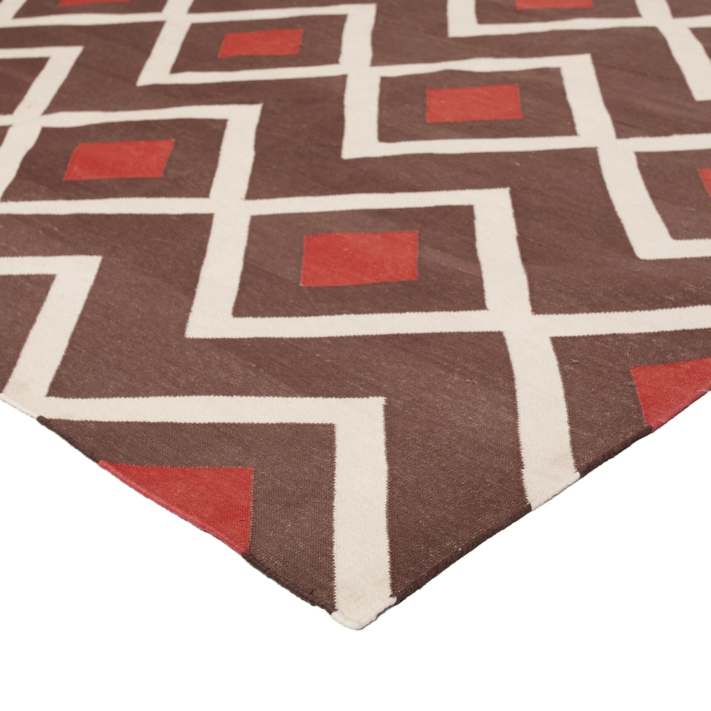 Red & Brown Flatweave Cotton Rug - 8'10" x 11'10"