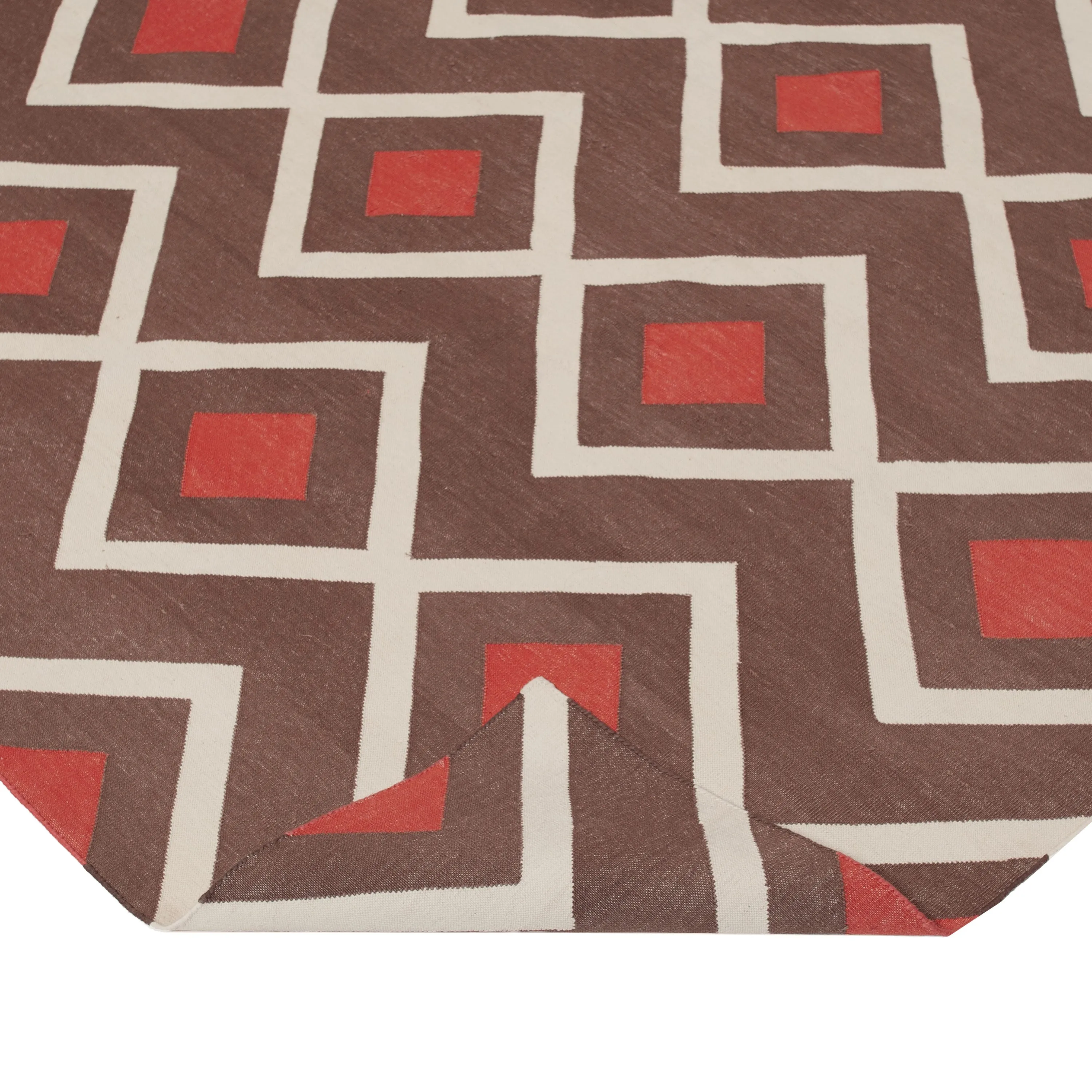 Red & Brown Flatweave Cotton Rug - 8'10" x 11'10"