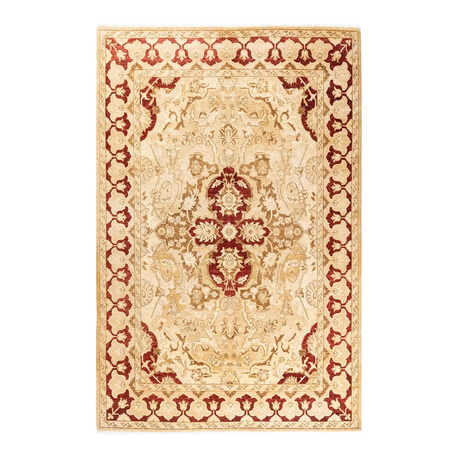 Red & Gold Traditional Wool Rug - 5'10" x 9'1"