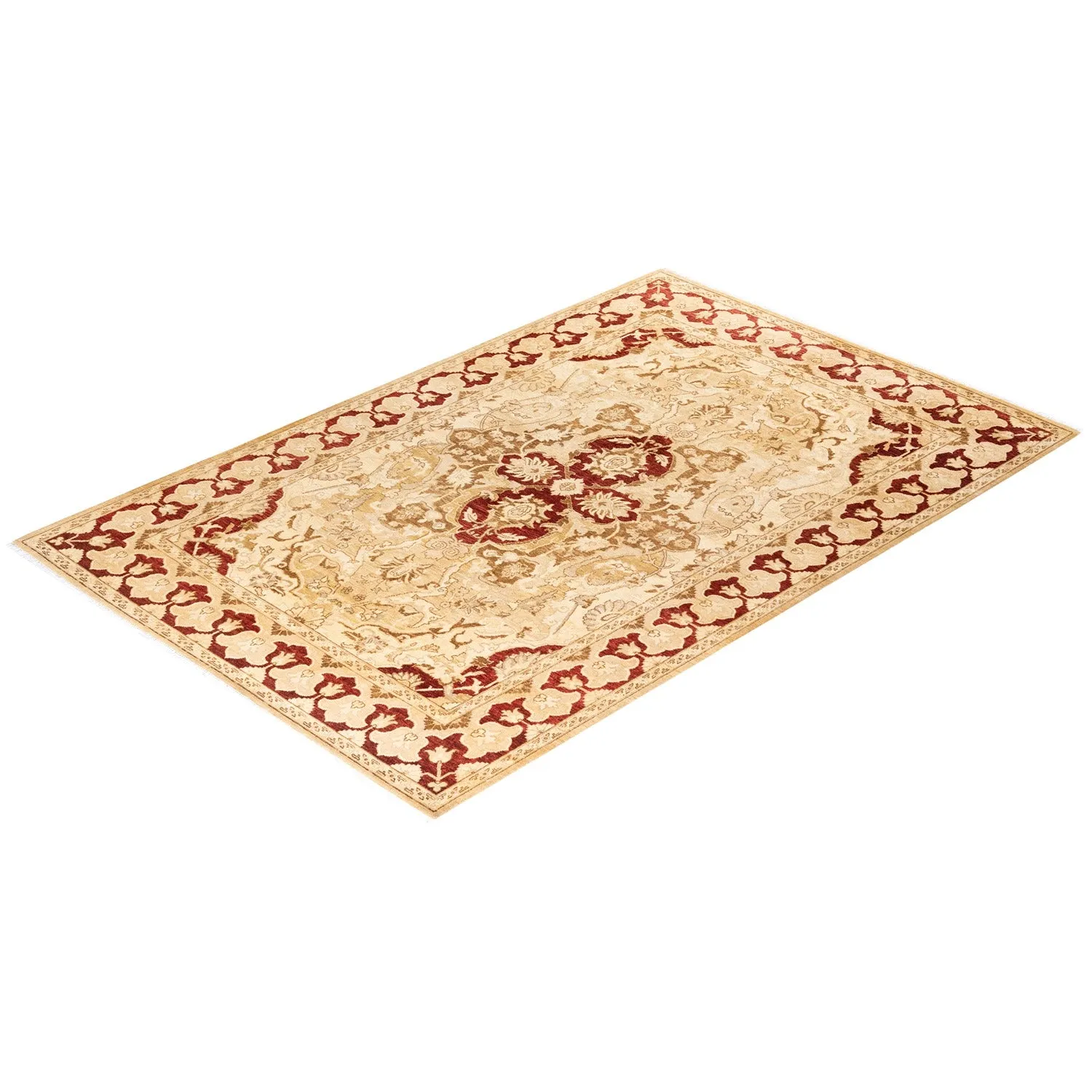 Red & Gold Traditional Wool Rug - 5'10" x 9'1"