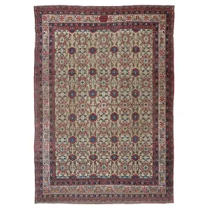 Red & Ivory Vintage Persian Kemanshah Wool Rug - 10'2" x 14'3"