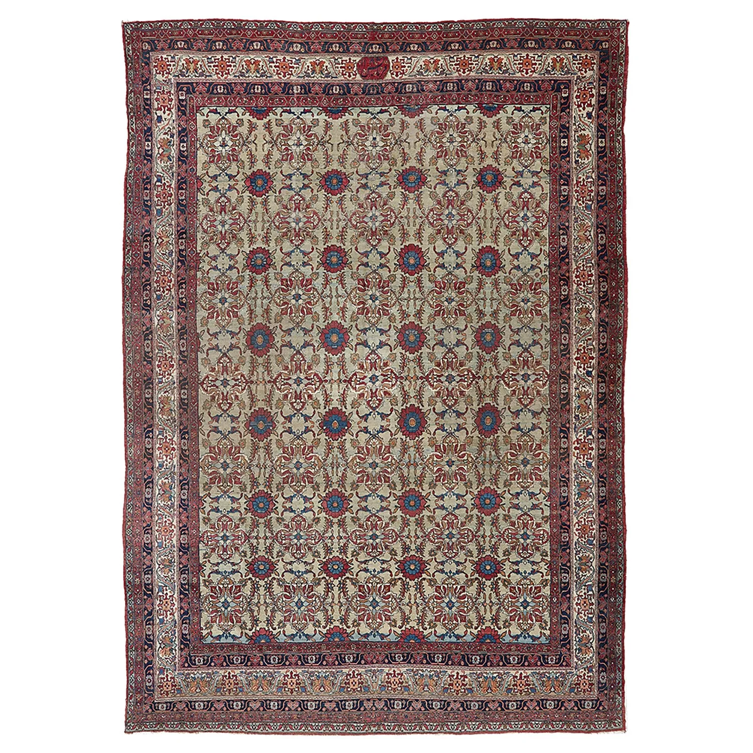 Red & Ivory Vintage Persian Kemanshah Wool Rug - 10'2" x 14'3"