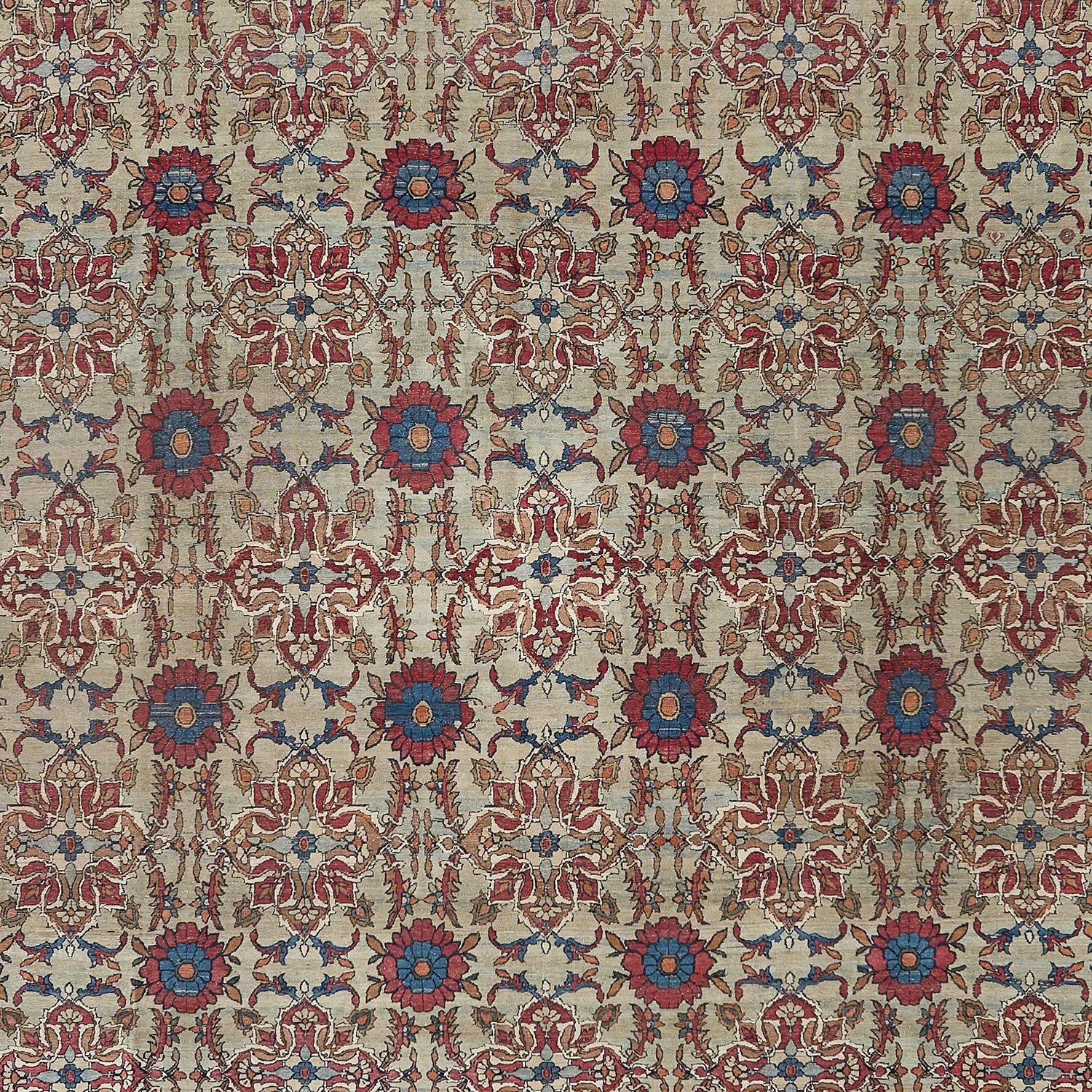 Red & Ivory Vintage Persian Kemanshah Wool Rug - 10'2" x 14'3"