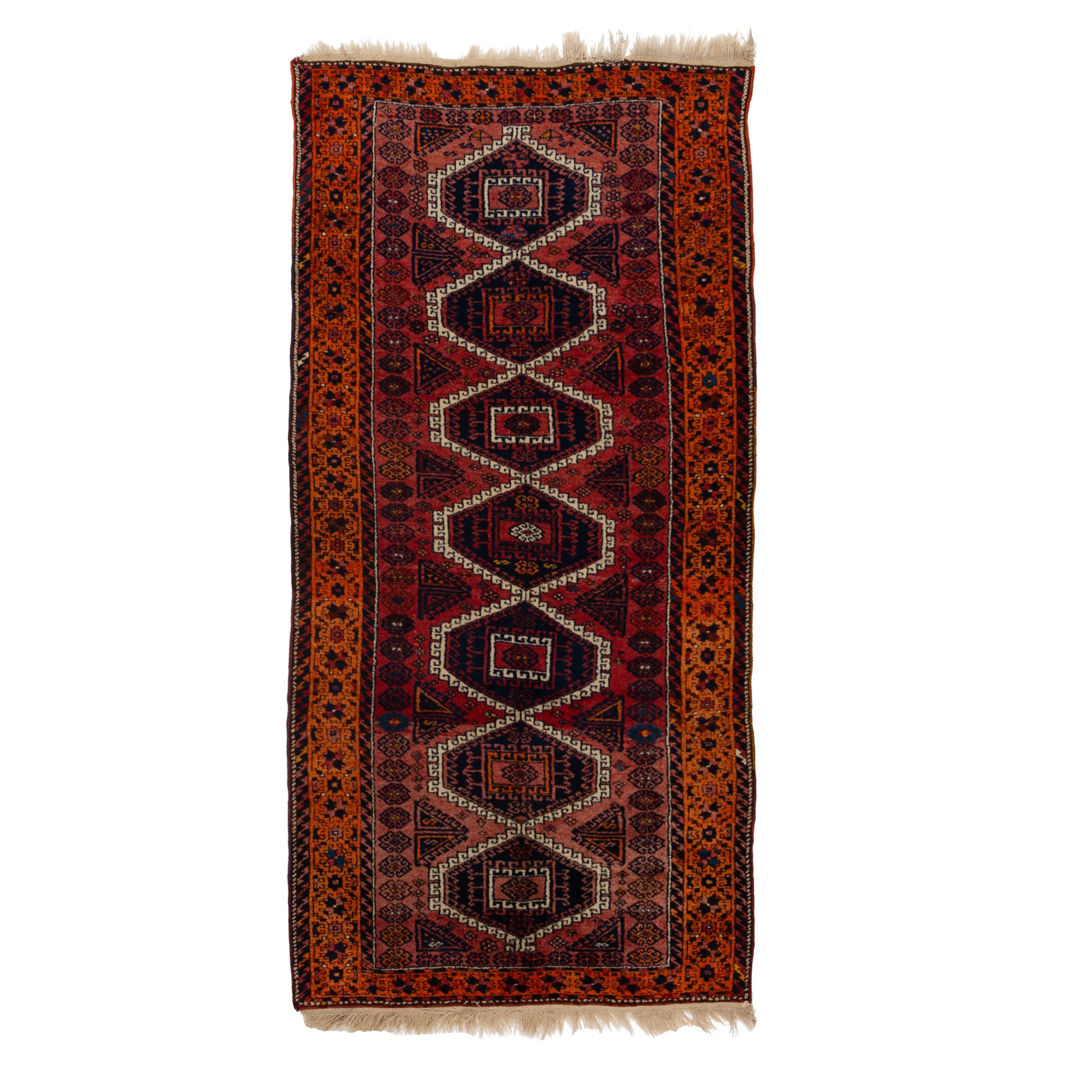 Red & Orange Antique Kurdish Rug - 5'x10'