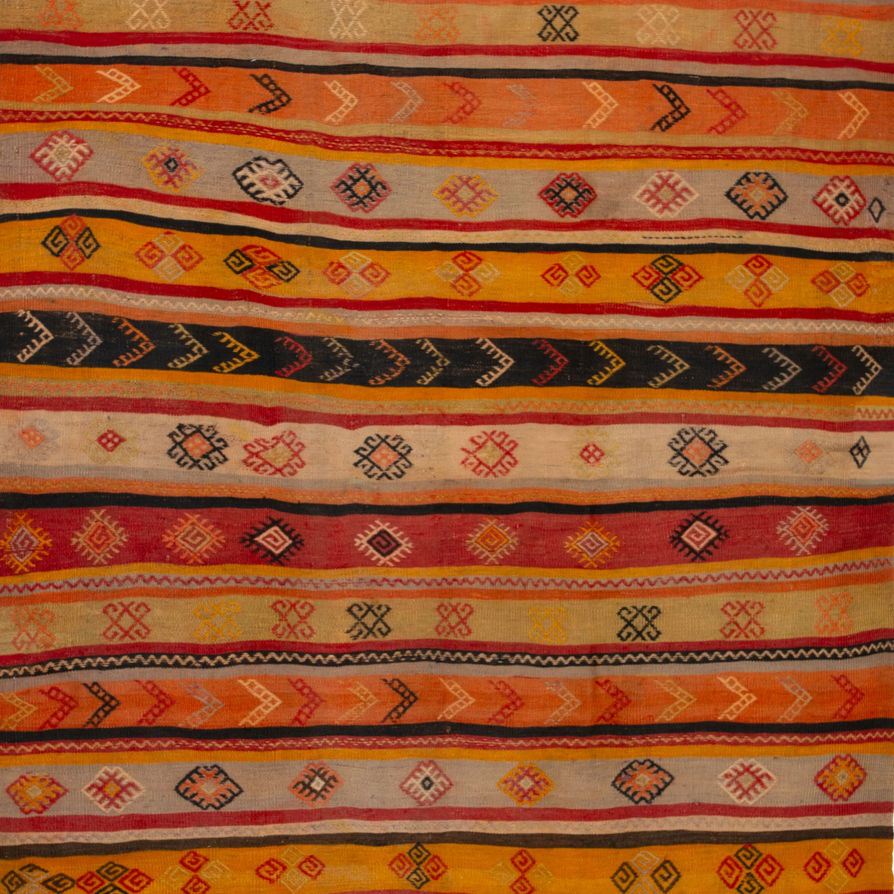 Red & Orange Vintage Wool Kilim Rug - 6'5" x 11'2"