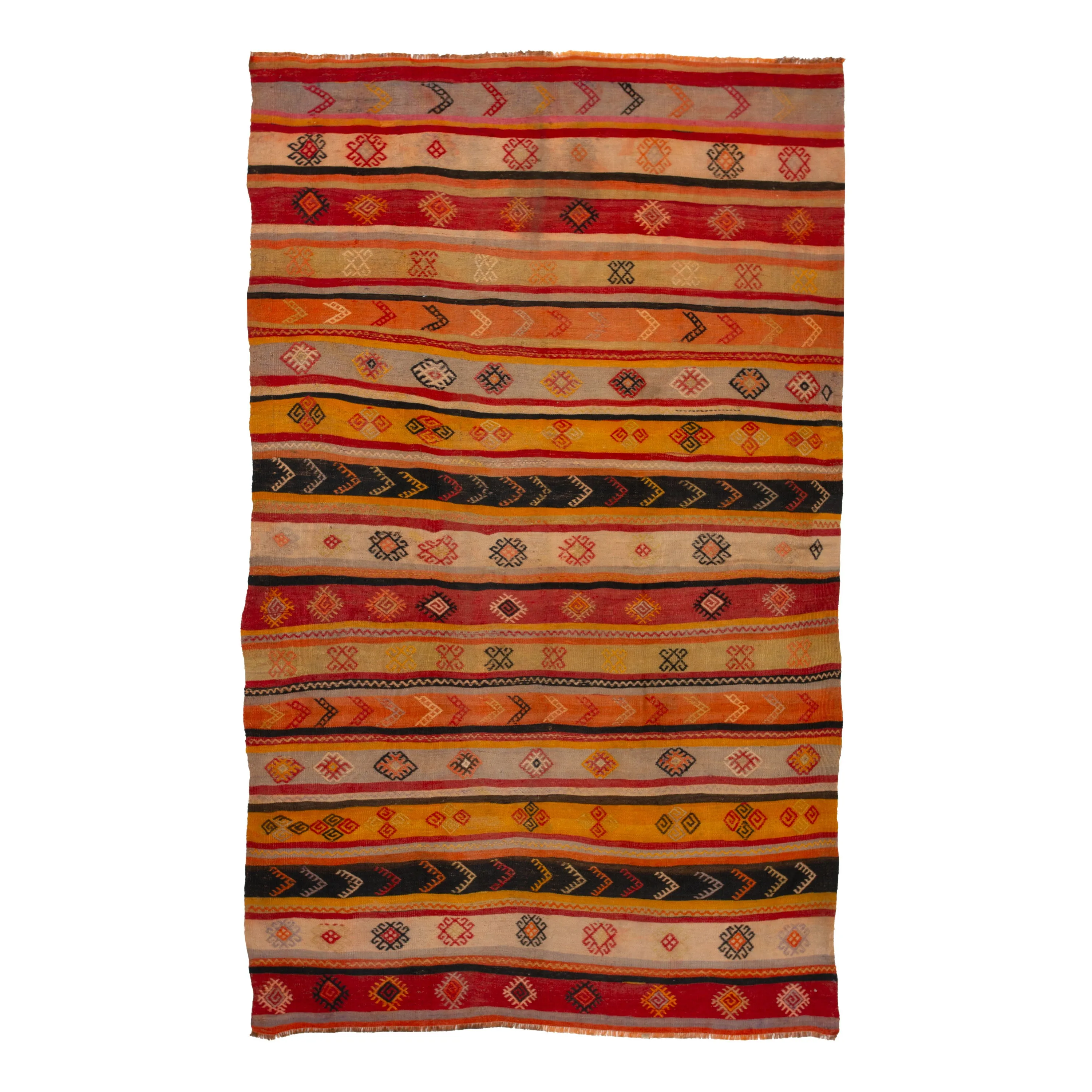 Red & Orange Vintage Wool Kilim Rug - 6'5" x 11'2"