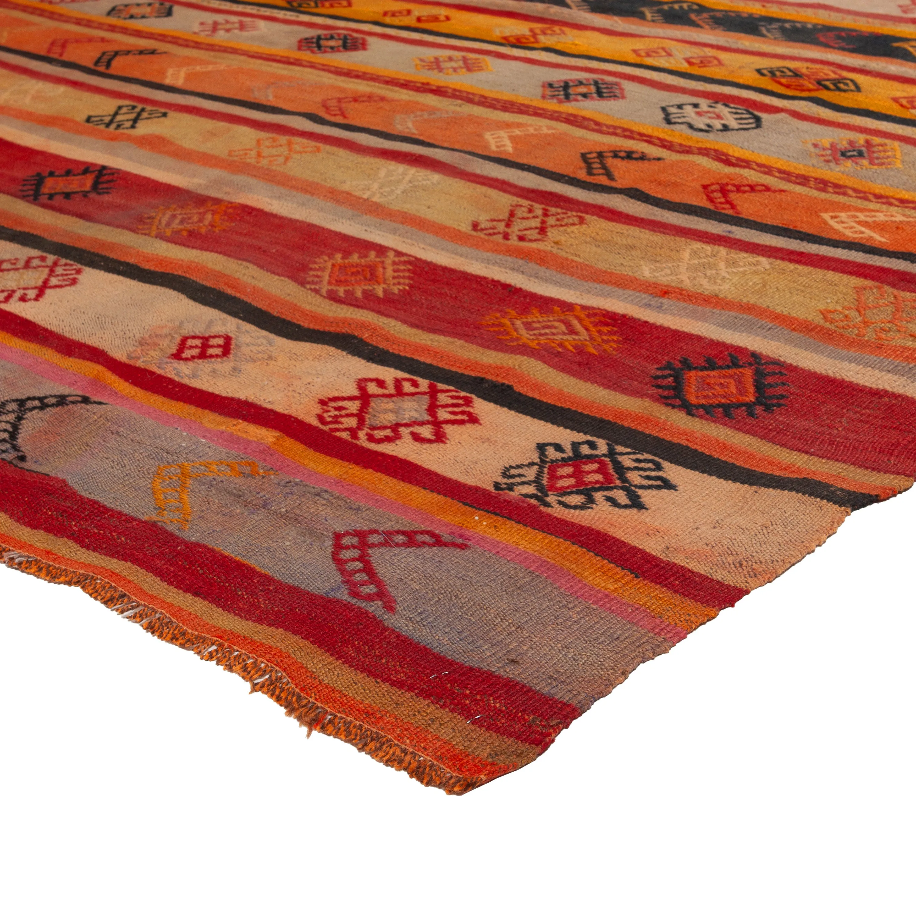Red & Orange Vintage Wool Kilim Rug - 6'5" x 11'2"
