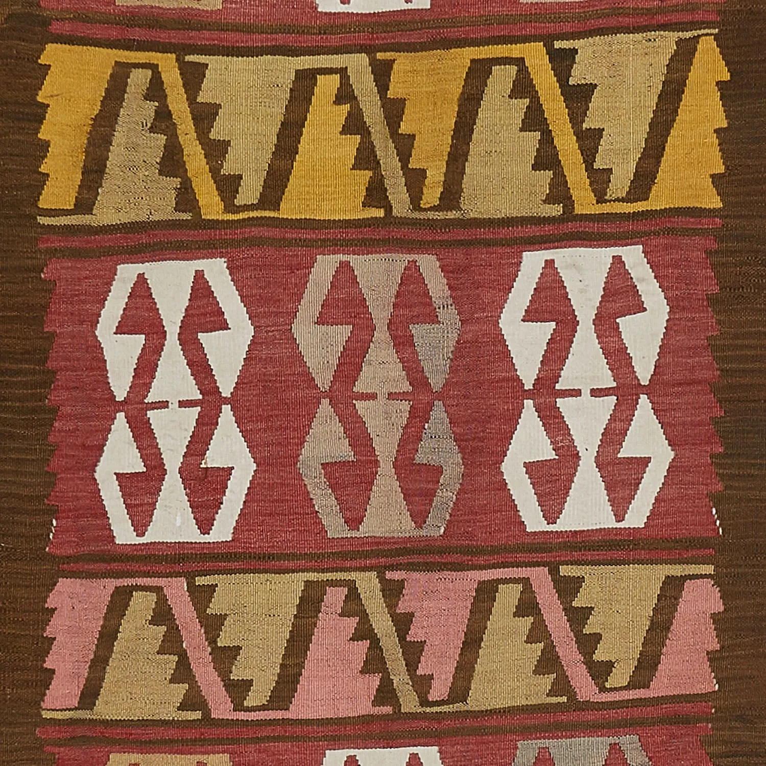 Red & Yellow Vintage Kilim Wool Runner - 3'5" x 11'1"